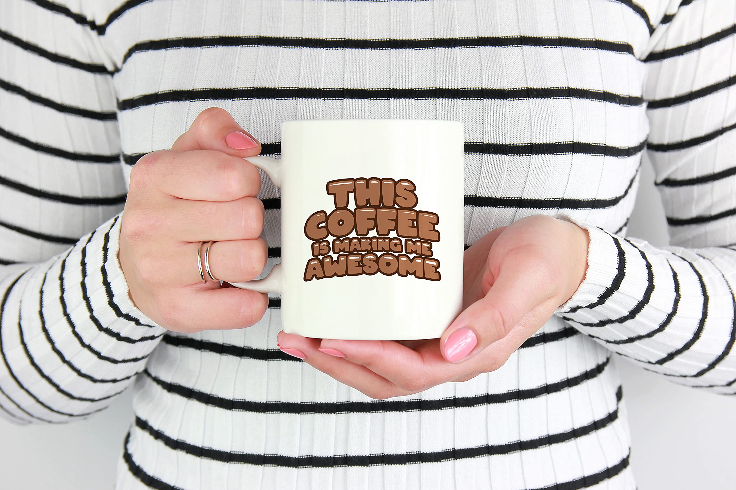 White Ceramic Coffee & Tea Mug - 11oz Insulated Cup for Hot & Cold Drinks - Perfect for Home, Office, or Gifts - 'This Coffee Is Making Me Awesome' Funny Quote Mug