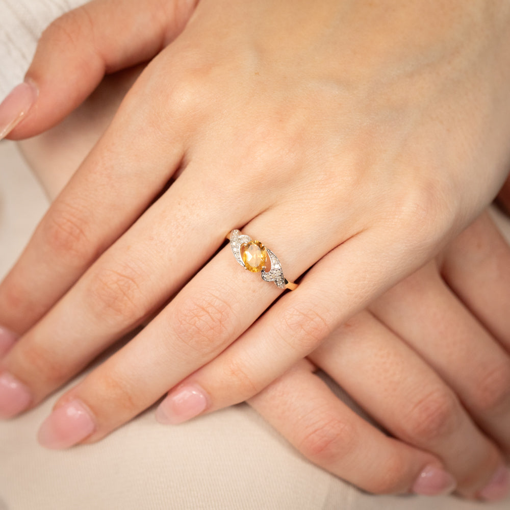 9ct Yellow & White Gold Two Tone Natural Citrine & Diamond Ring for Women - Elegant Jewelry Gift for Anniversary, Birthday & Special Occasions