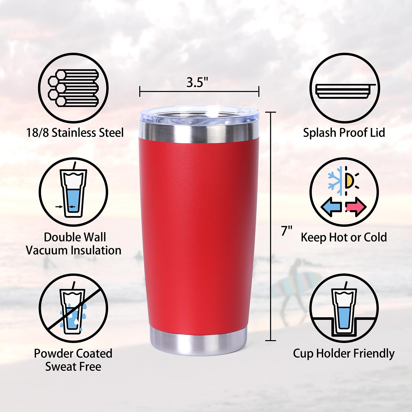 Premium 20oz Stainless Steel Vacuum Insulated Tumbler - Double Wall Thermal Travel Mug with Powder Coated Finish (White) - Keeps Drinks Hot/Cold for Hours - Perfect for Coffee, Tea, Office, Gym & Outdoor Adventures