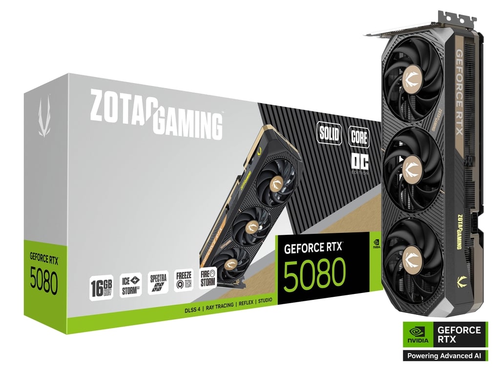 Zotac GeForce RTX 5080 16GB GDDR6 Graphics Card with Solid Core OC - High Performance Gaming GPU for 4K Gaming, VR, and Content Creation