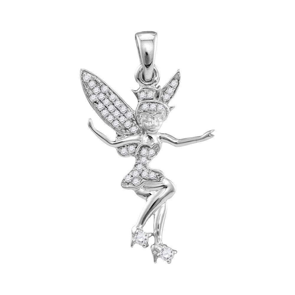 10K White Gold Round Diamond Tinkerbell Fairy Pendant Necklace for Women - 1/4 Cttw Sparkling Charm Jewelry - Perfect Gift for Disney Fans & Fairy Tale Lovers