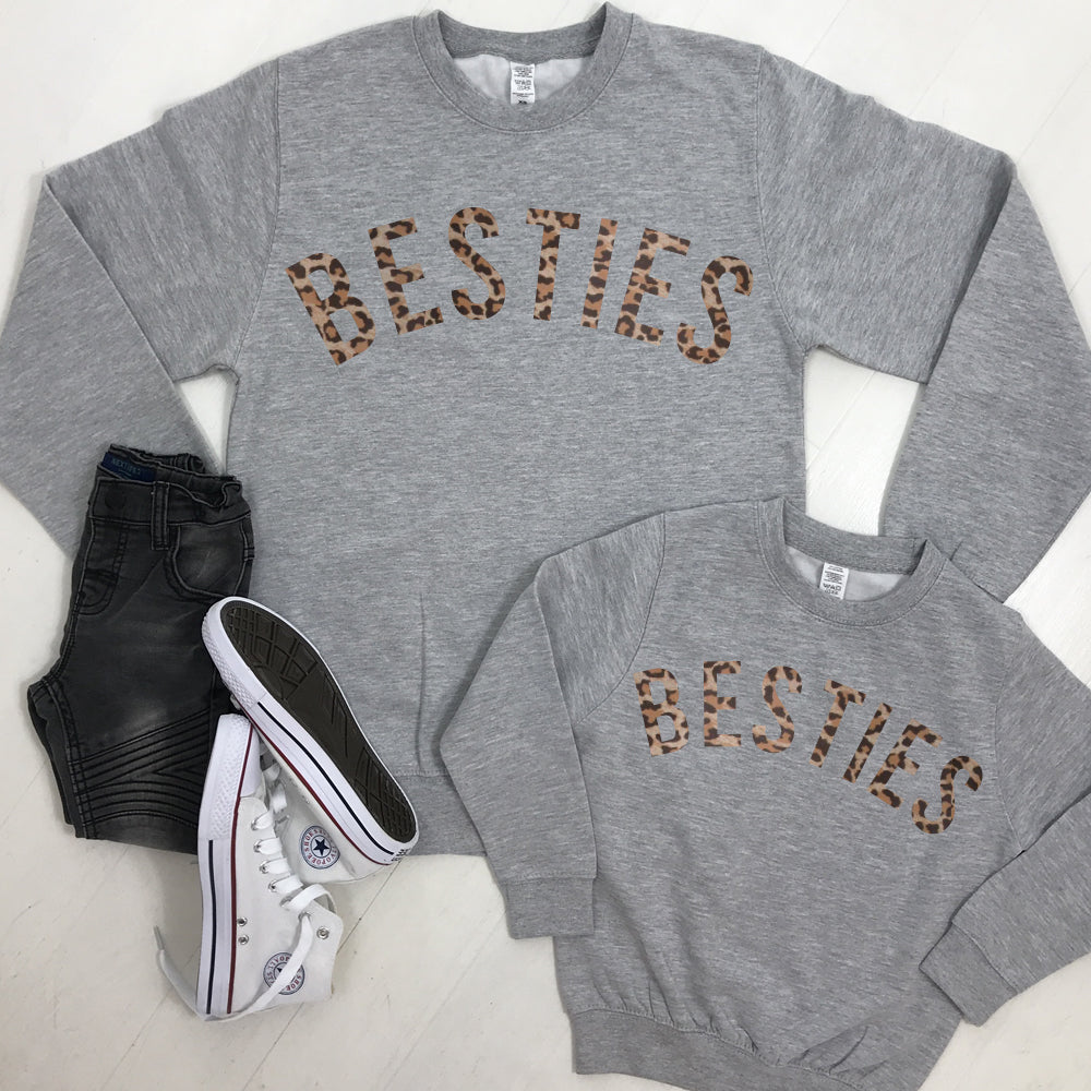 Best Friends Leopard Print Matching Sweatshirts for Women - Cute Couple Outfits for Twin Day, Girls Night Out or BFF Photos
