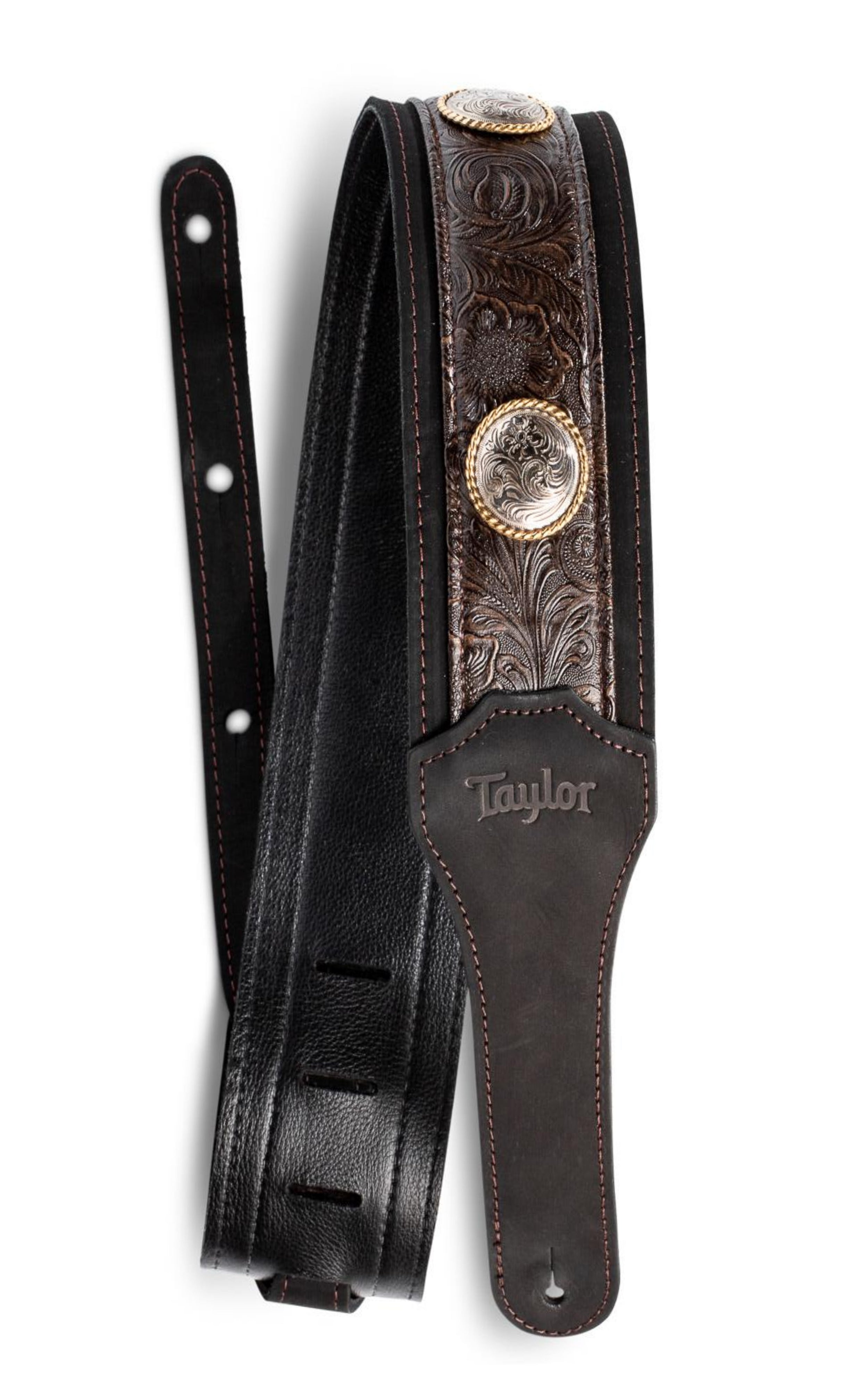 Taylor Grand Pacific 3 Nickel Concho Leather Guitar Strap - Black - Adjustable & Comfortable for Acoustic & Electric Guitars - Perfect for Live Performances & Studio Sessions