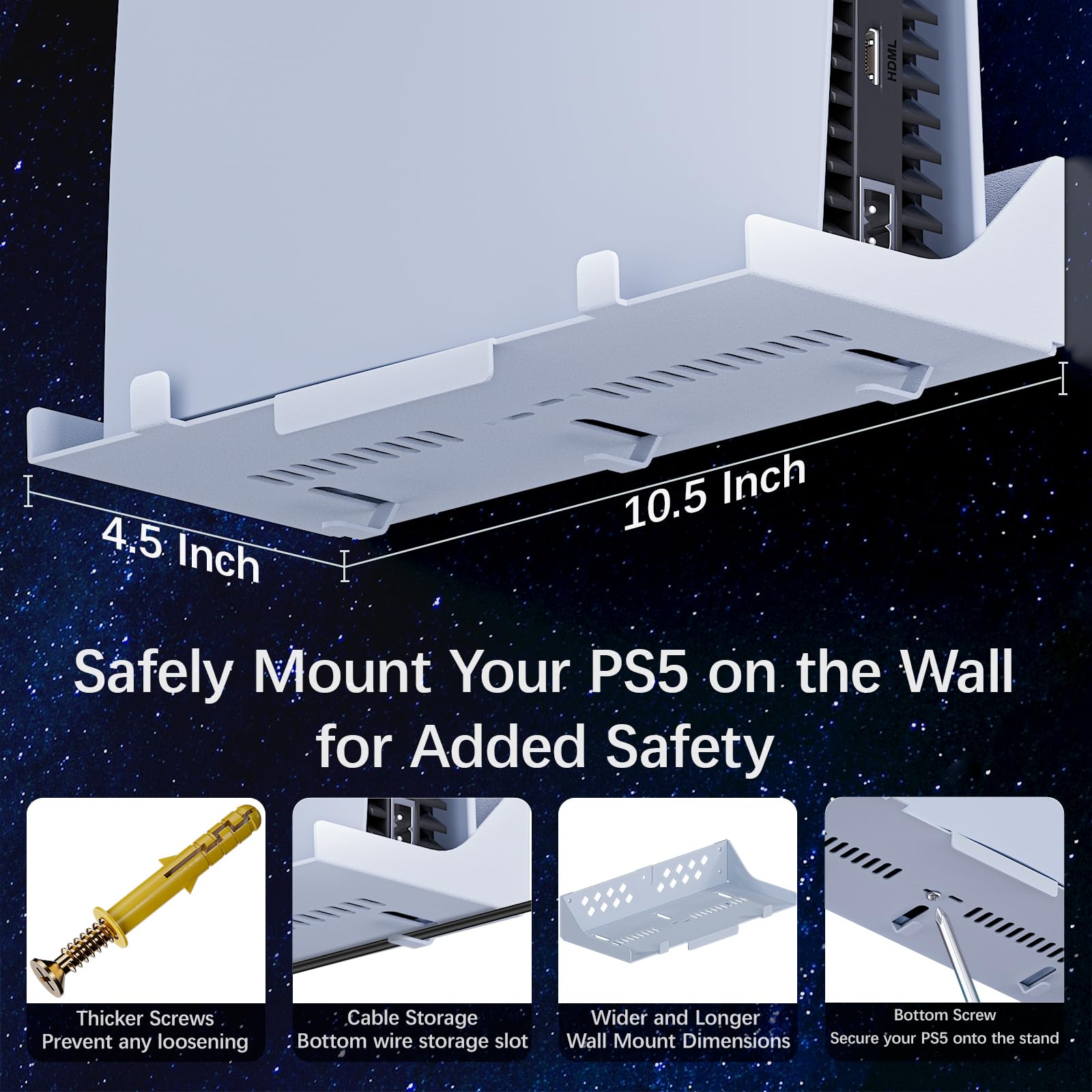 Hosanwell PS5 Wall Mount Kit with Charging Station - Playstation 5/Slim/Pro Accessories for Gaming Setup