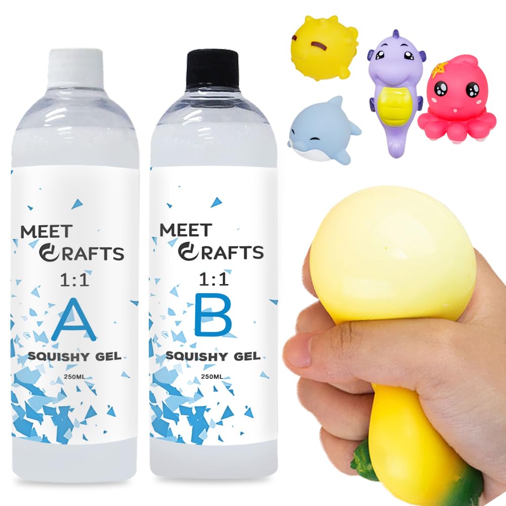 Meetcrafts 1:1 AB Squishy Resin Gel Kit - DIY Soft Liquid Silicone Rubber for Stress Relief Toys, Squeeze Sensory Fidget Toys for Kids & Adults - Perfect Gift for Anxiety Relief and Fun Crafting Projects