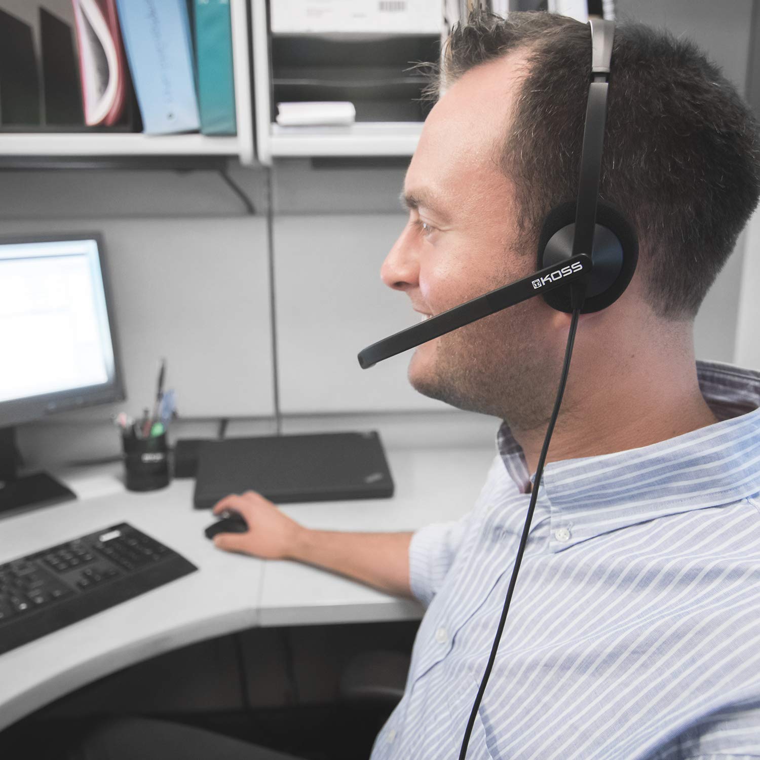 Koss CS200i On-Ear Wired Headset with Boom Microphone - 3.5mm Plug for Clear Communication (Black) | Perfect for Call Centers, Office Use & Remote Work