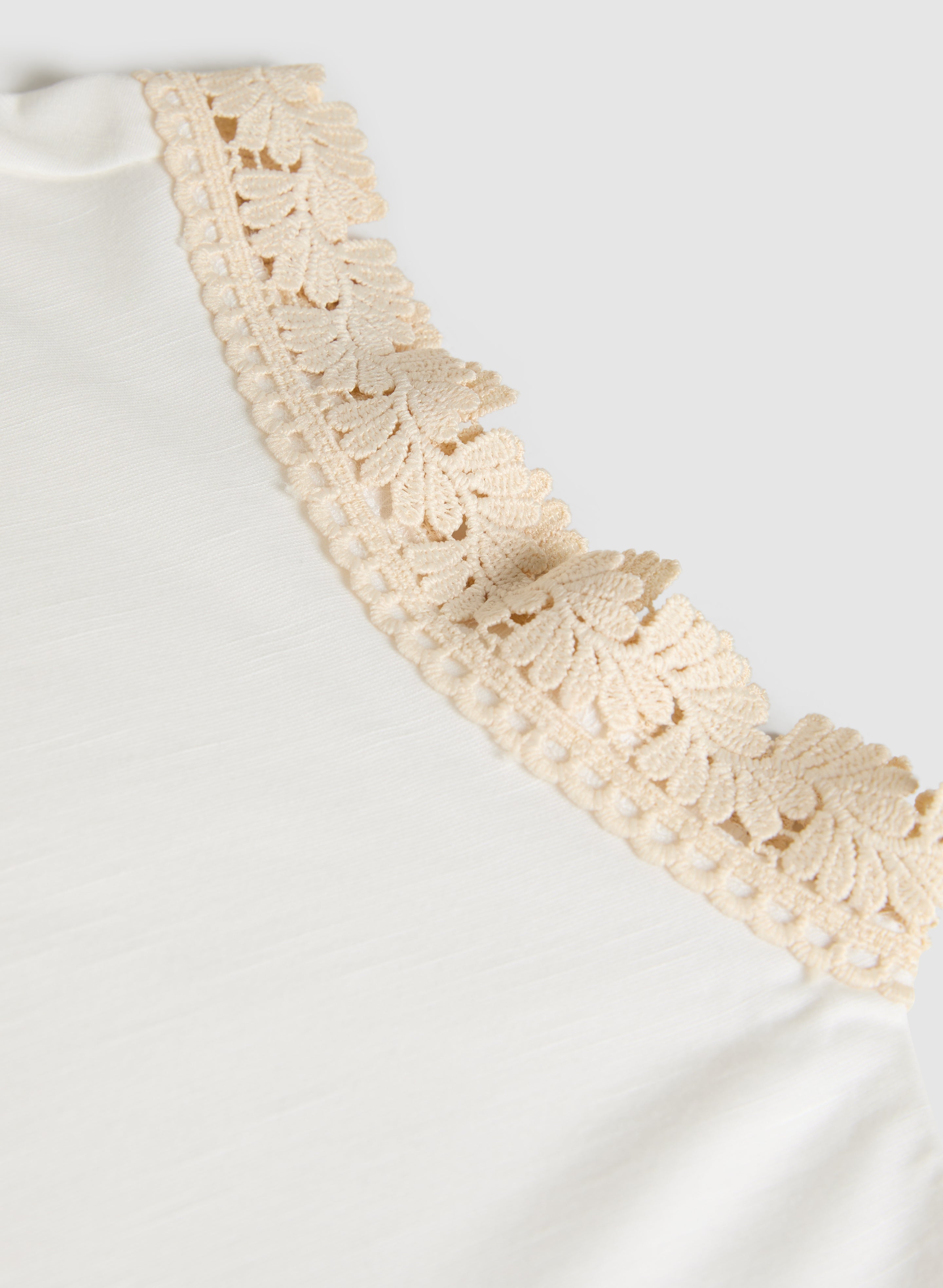 Crochet Trim T-Shirt for Women - Soft Cotton Casual Tee with Lace Detail | Perfect for Summer Outfits, Layering & Everyday Wear