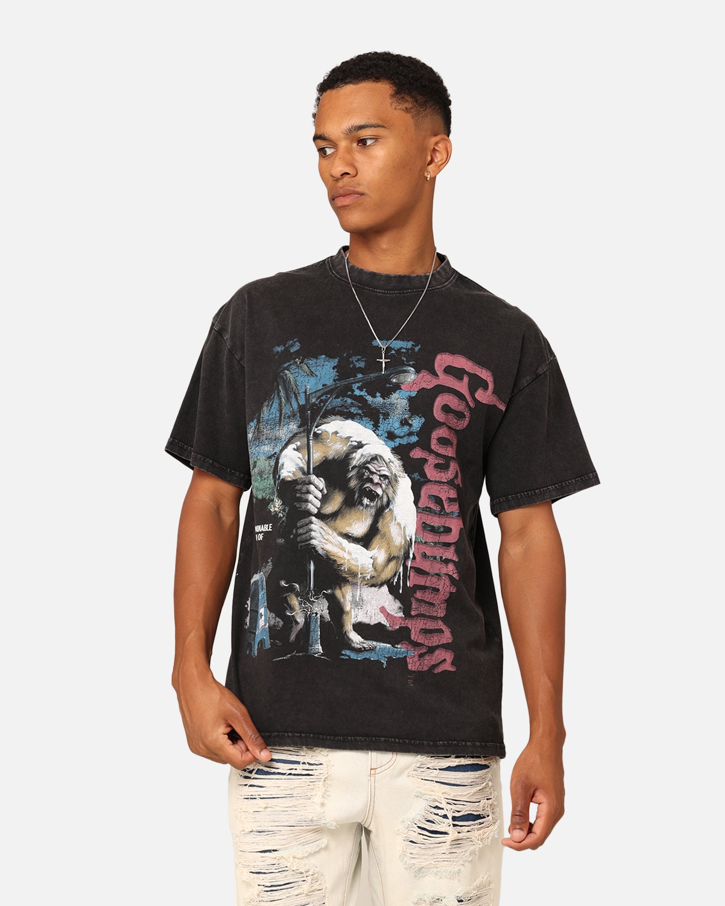 Vintage Goosebumps Abominable Snowman Graphic T-Shirt - American Thrift Black Washed Cotton Tee - Perfect for Halloween Costumes, 90s Nostalgia & Retro Streetwear Fashion