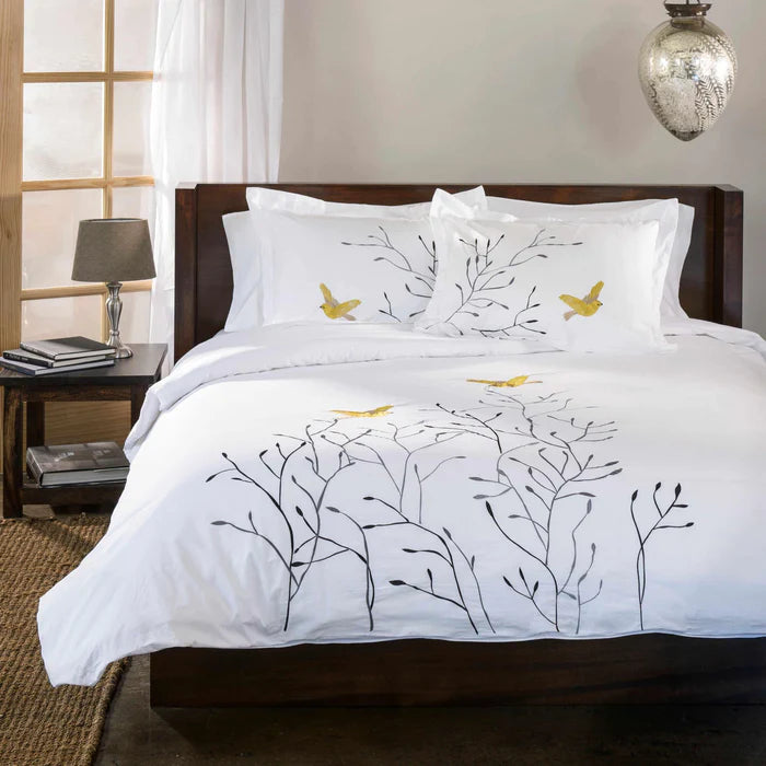 Premium 3-Piece Cotton Embroidered Duvet Cover Set - Soft & Breathable Bedding with Swallow Design - Perfect for Master Bedroom, Guest Room & Dorm Decor