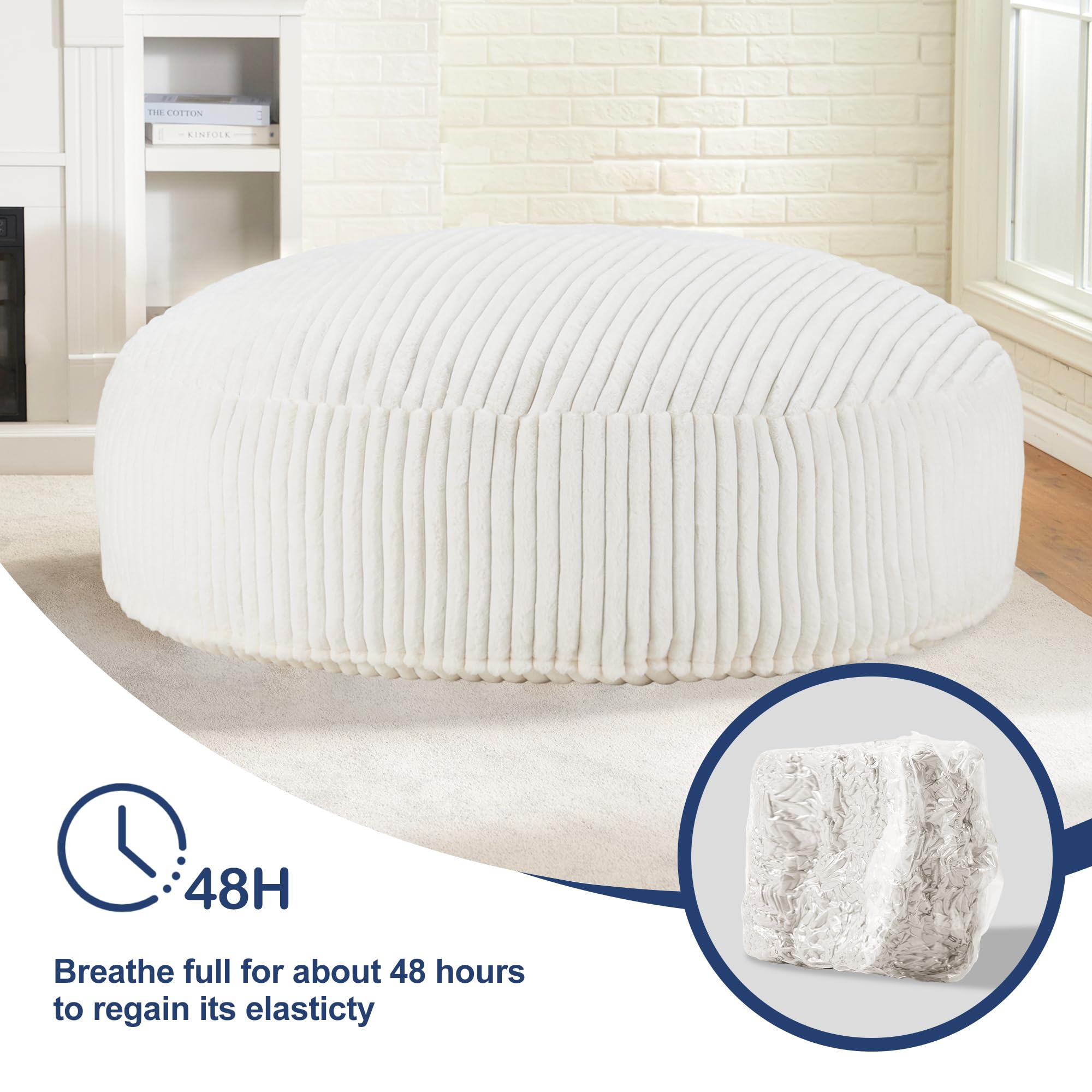 Premium 3FT Memory Foam Bean Bag Chair for Adults - Soft Plush Fur Cover, Comfortable Lounge Chair for Living Room, Bedroom, College Dorm - Perfect for Relaxing, Gaming & Movie Nights (6FT, White)