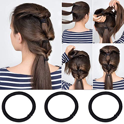 FAMEZA 100 Pack Black No Metal Elastic Hair Ties - Soft Ponytail Holders for Women, Men & Girls - Thick Heavy & Curly Hair Friendly (4mm) - Perfect for Workouts, Office & Everyday Styling