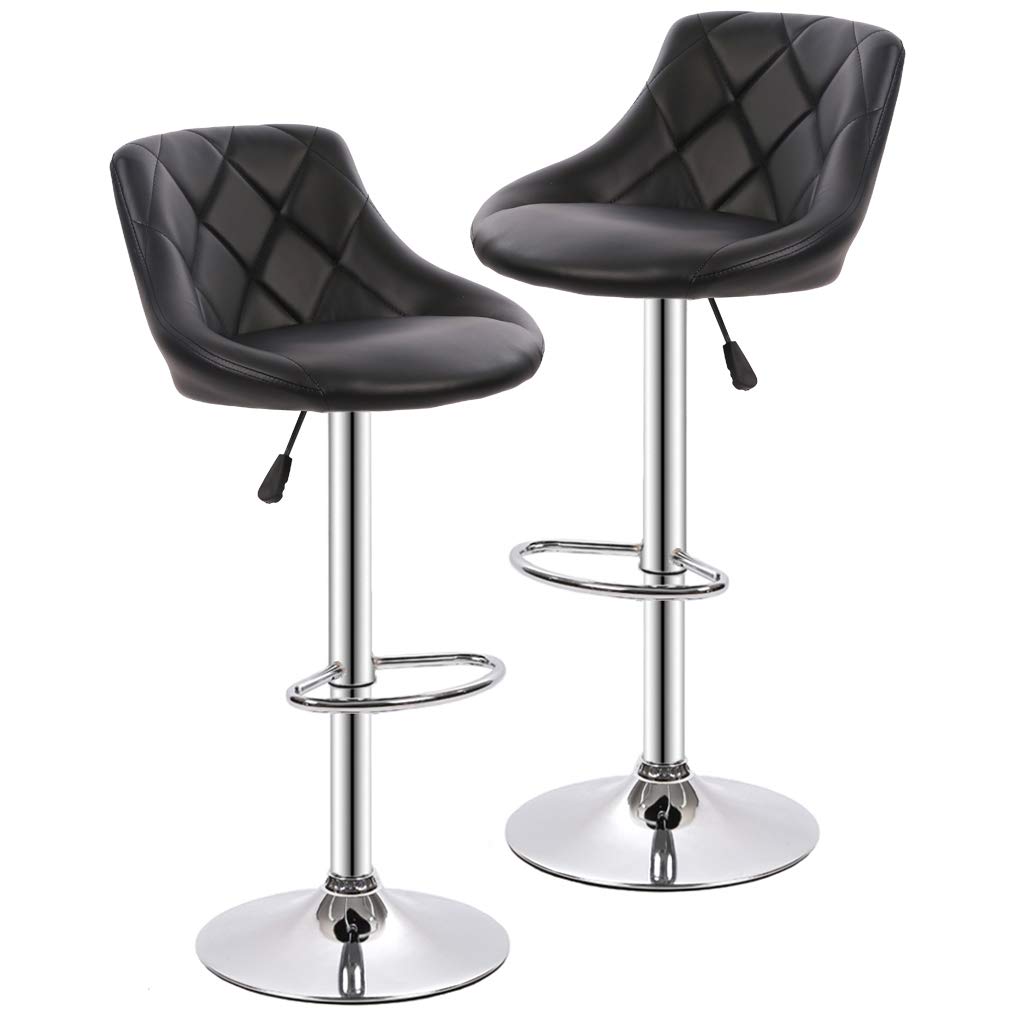 Best Adjustable Swivel Bar Stools with PU Leather Back - Set of 2 for Kitchen Counter, Dining & Home Bar - Comfortable Height-Adjustable Stools for Entertaining & Relaxing