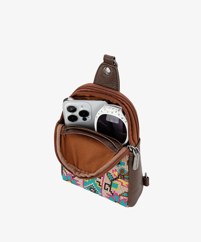Montana West Embroidered Canvas Sling Bag for Women - Crossbody Purse with Adjustable Strap, Fashionable Boho Handbag for Travel, Shopping & Everyday Use