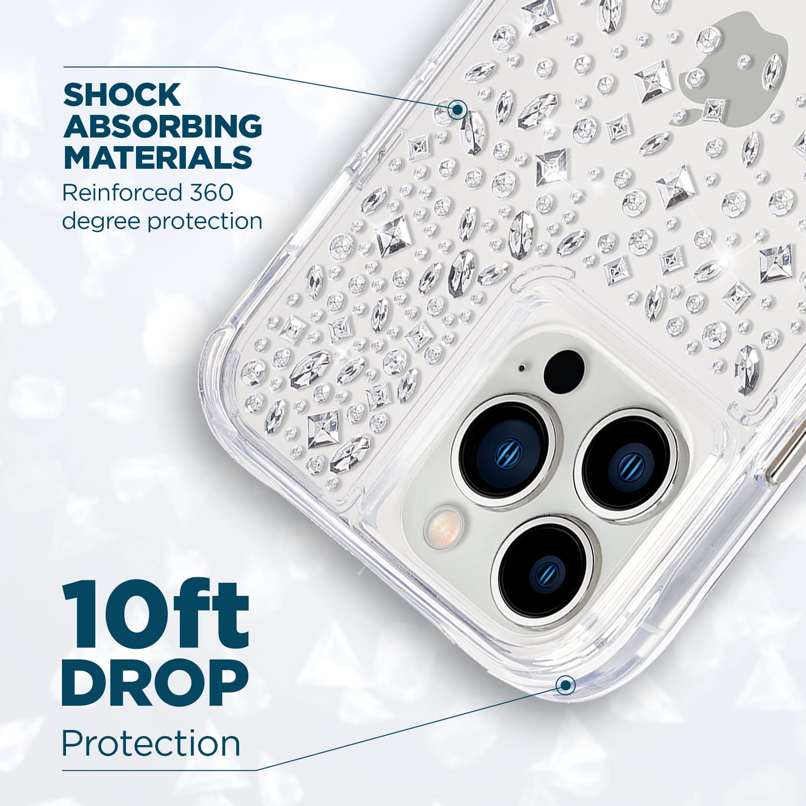 Luxury Karat Crystal iPhone 13 Pro Max Case for Women - 10ft Drop Protection & Wireless Charging | Shockproof Anti-Scratch Phone Cover with Elegant Crystal Design | Perfect for Work, Travel & Everyday Use