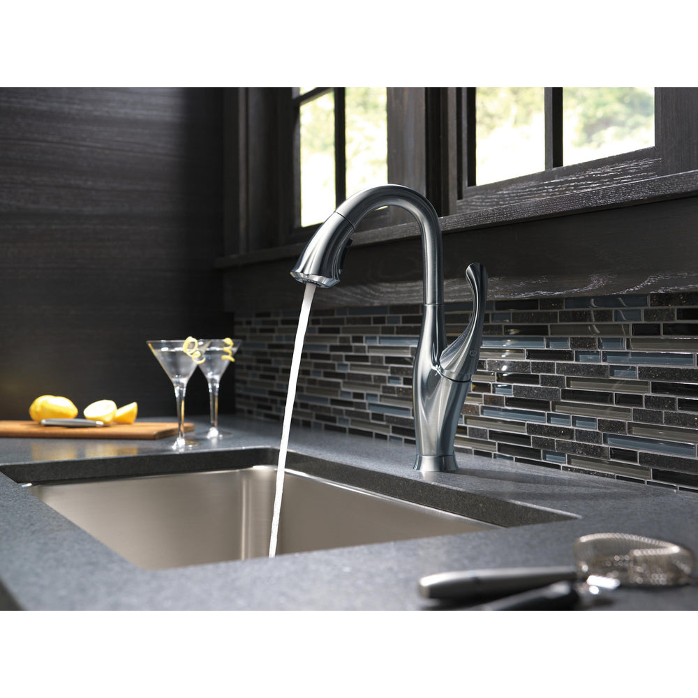 Delta Addison Bar Faucet with Pull-Down Spray - Arctic Stainless Steel 9992 AR DST - Perfect for Kitchen Islands, Wet Bars & Entertaining Spaces