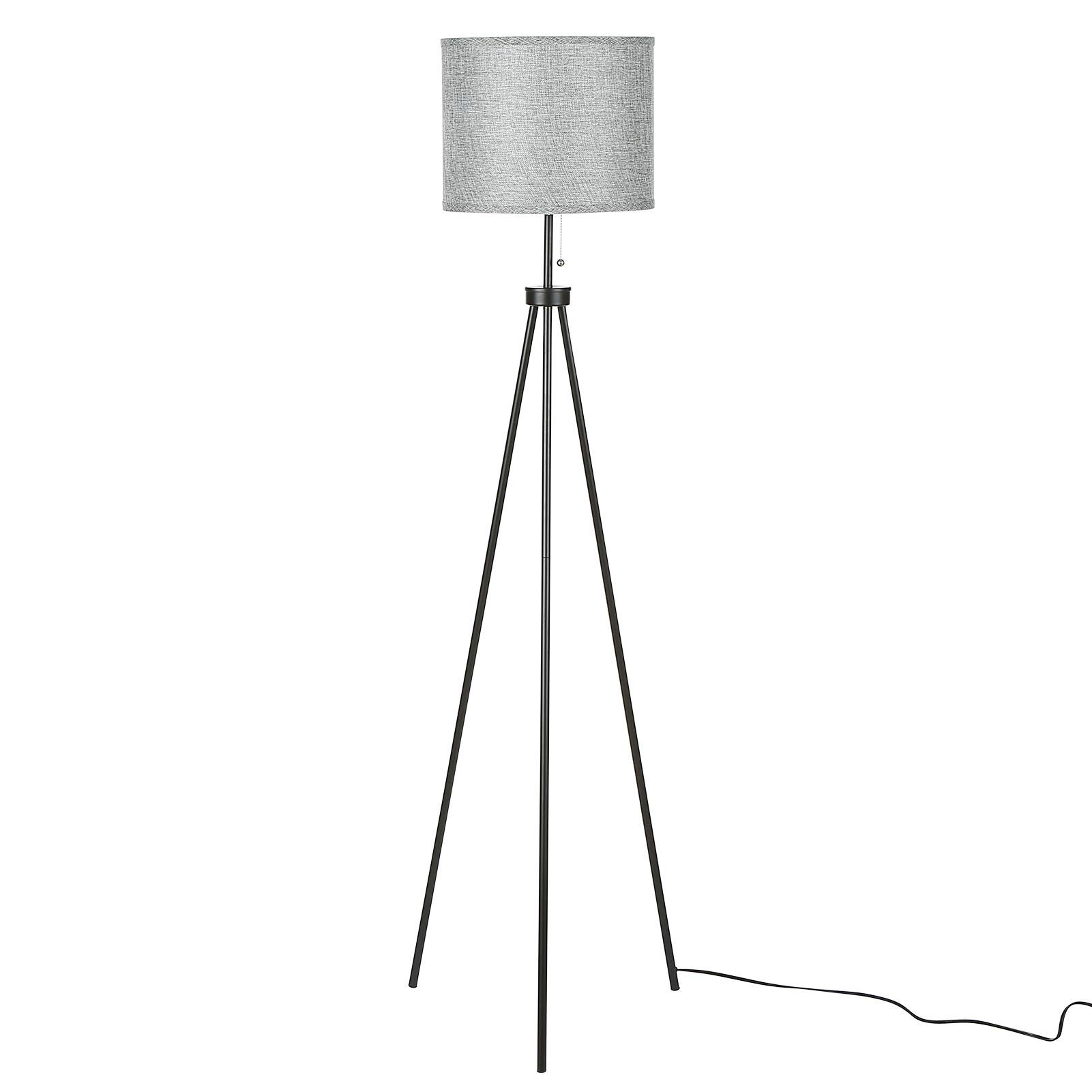 Tomshine LED Tripod Floor Lamp with Grey Cylinder Shade - Adjustable Standing Tall Lamp with Pull Chain Switch for Living Room, Bedroom, Office & Studio - Perfect for Reading, Working & Relaxing