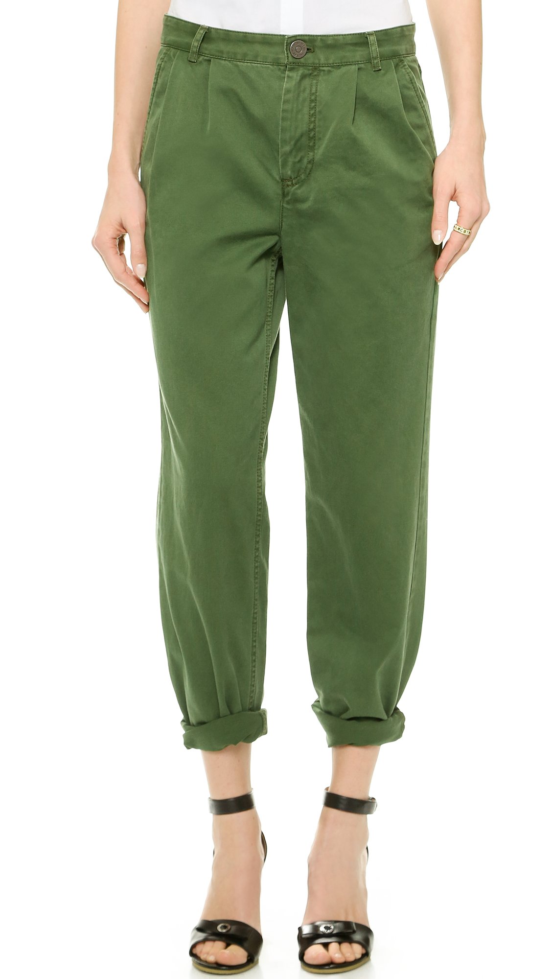 Marc by Marc Jacobs Women's Classic Cotton Casual Pants - Comfortable Stretch Fit, Fatigue Green, Size 10 | Perfect for Work, Travel & Everyday Wear