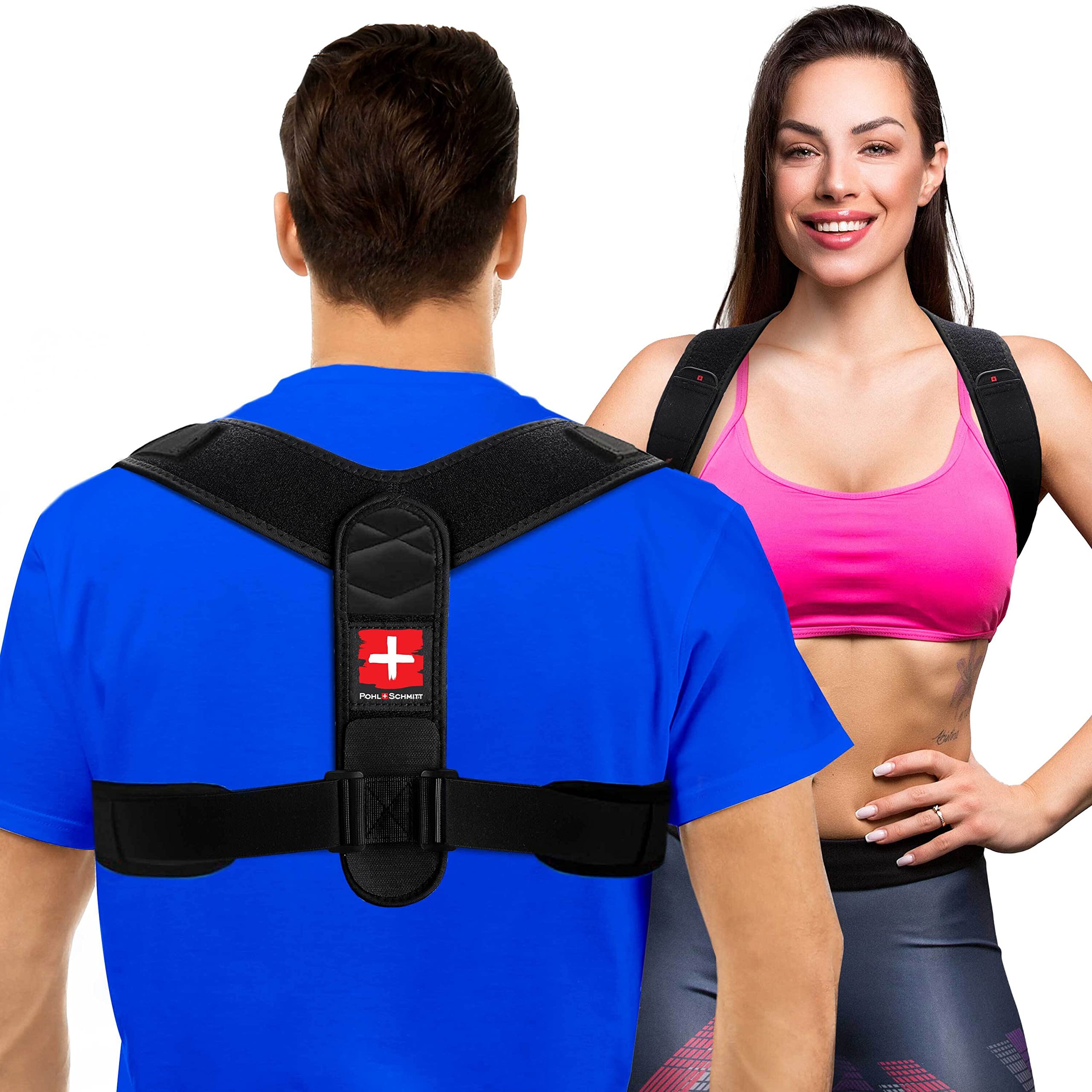 Pohl Schmitt Adjustable Back Brace Posture Corrector for Men & Women - Pain Relief & Support for Neck, Back & Shoulder - Improve Body Alignment & Posture - Black | Ideal for Office Work, Driving, Gaming & Daily Activities