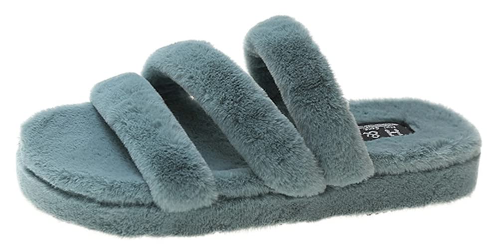 Women's Open Toe Cross Band Furry Slippers - Soft Plush Indoor/Outdoor House Shoes for Comfortable Home Wear | Perfect for Lounging, Relaxing & Light Outdoor Use