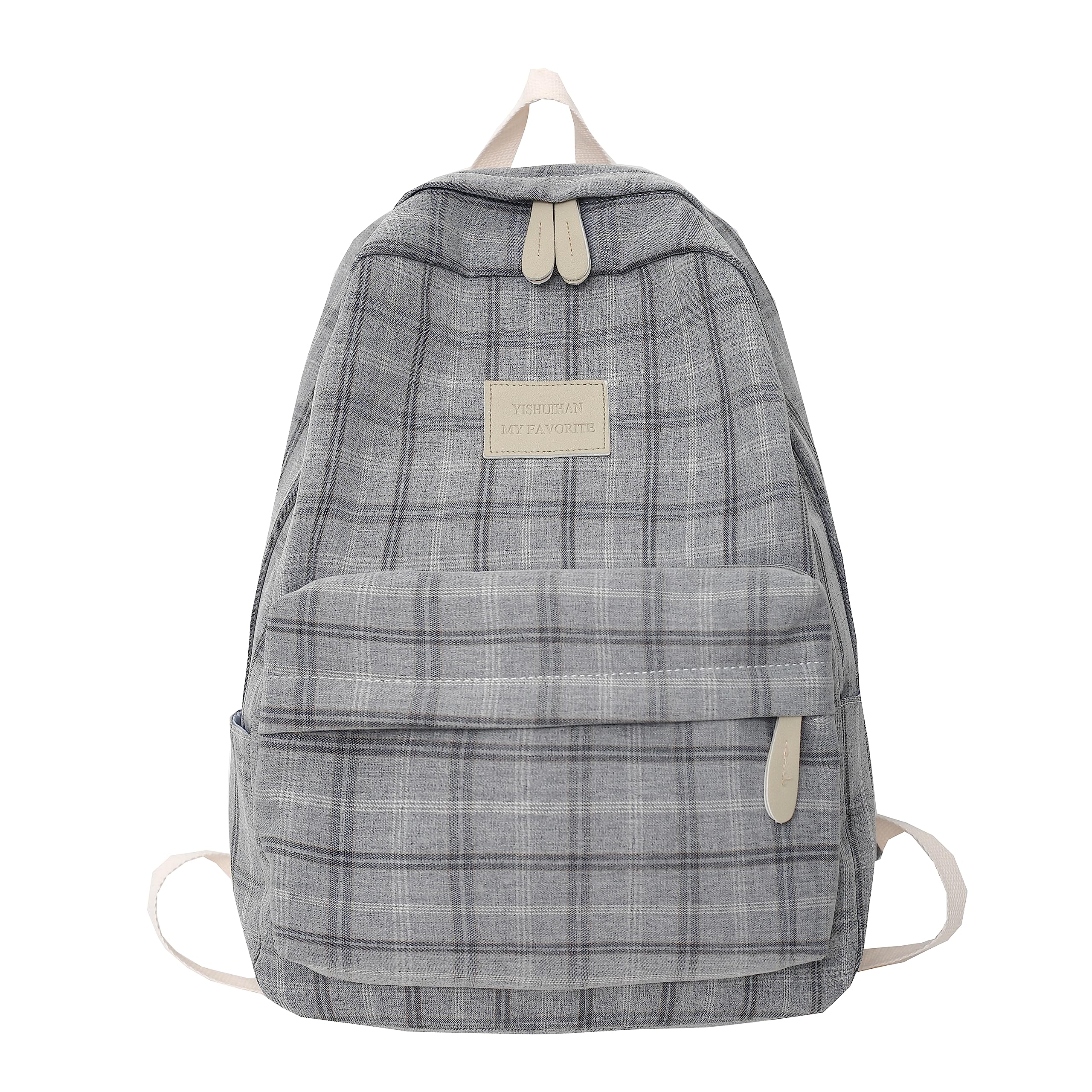 JHTPSLR Light Academia Aesthetic Backpack - Plaid Preppy School Bag for Teen Girls - Vintage Bookbag with Laptop Compartment - Perfect for College, High School & Travel (Light Grey)