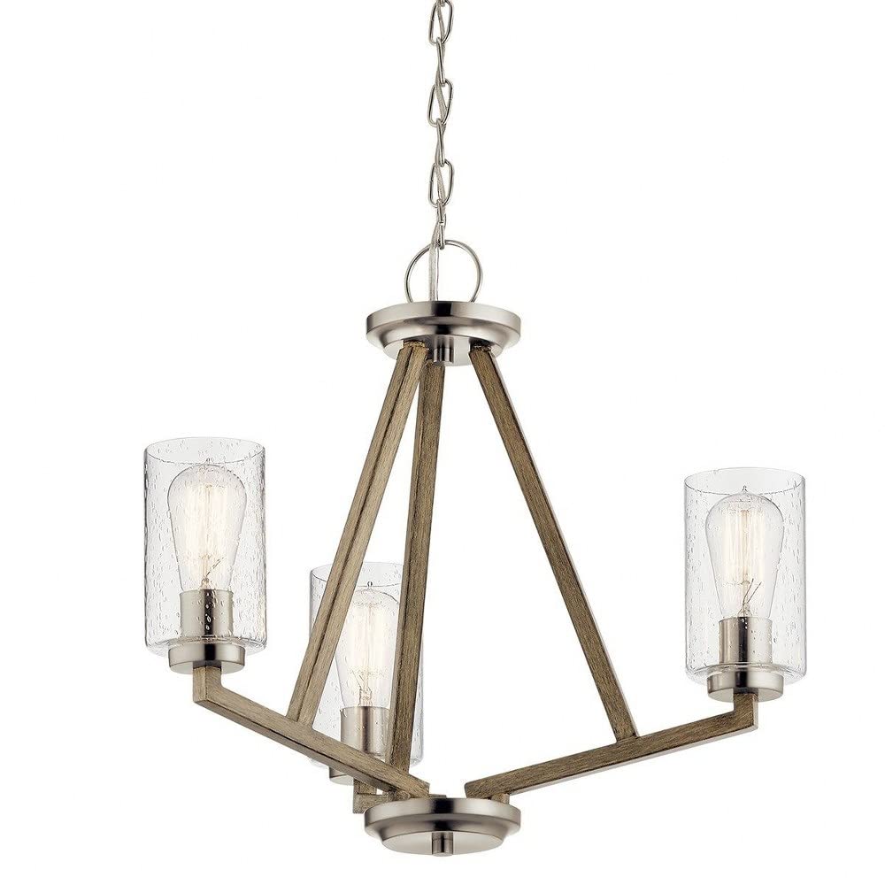 3-Light Modern Geometric Chandelier with Clear Seeded Glass in Distressed Antique Gray Finish - Perfect for Dining Room, Living Room, and Bedroom Lighting