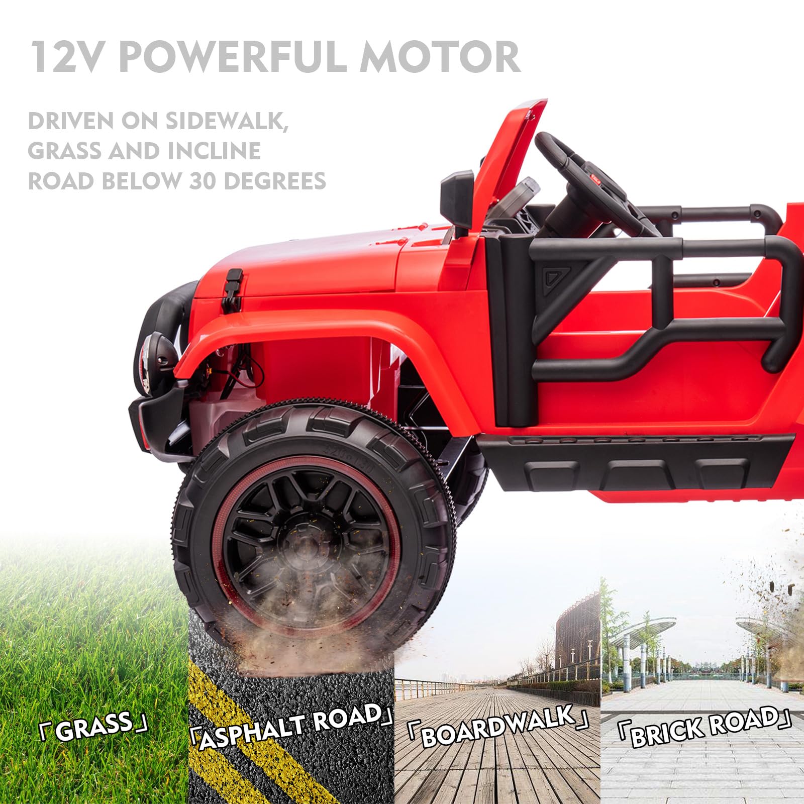 12V Kids Electric Ride On Truck - 2 Seater with Parental Remote Control, MP3 Player & LED Lights | Spring Suspension for Smooth Ride | Perfect for Birthday Gifts & Outdoor Play (Red)