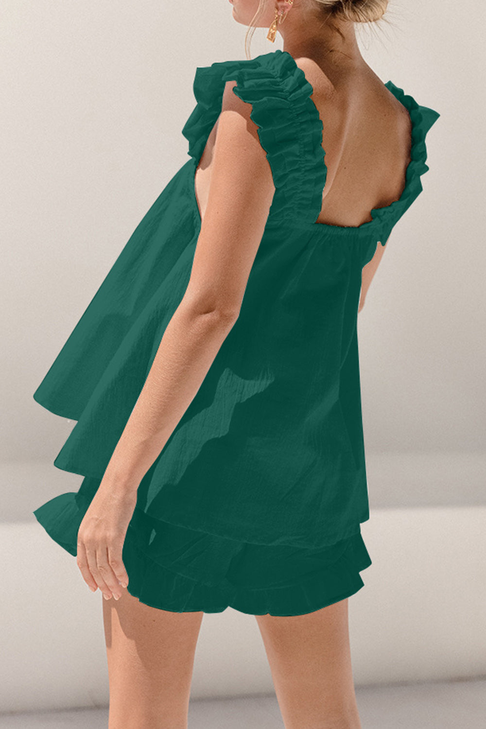 Women's Ruffled Square Neck Summer Shorts Set - Casual Outfit for Beach, Vacation, and Daily Wear