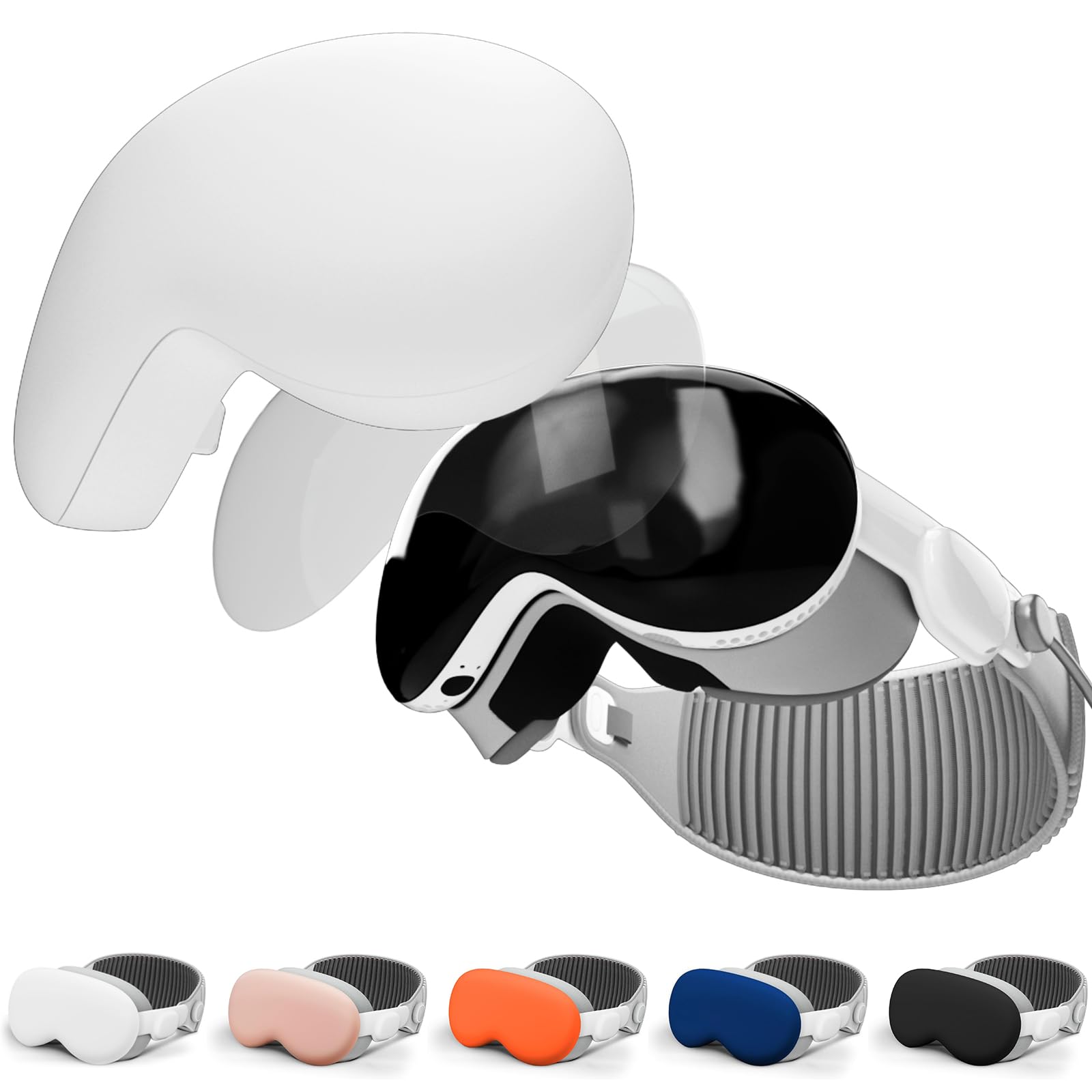 Apple Vision Pro VR Headset Case Cover Set - Soft Silicone Protector & Tempered Glass Screen Protector | 100% Compatible with Vision Pro Accessories | Perfect for Travel, Gaming & VR Protection (White)