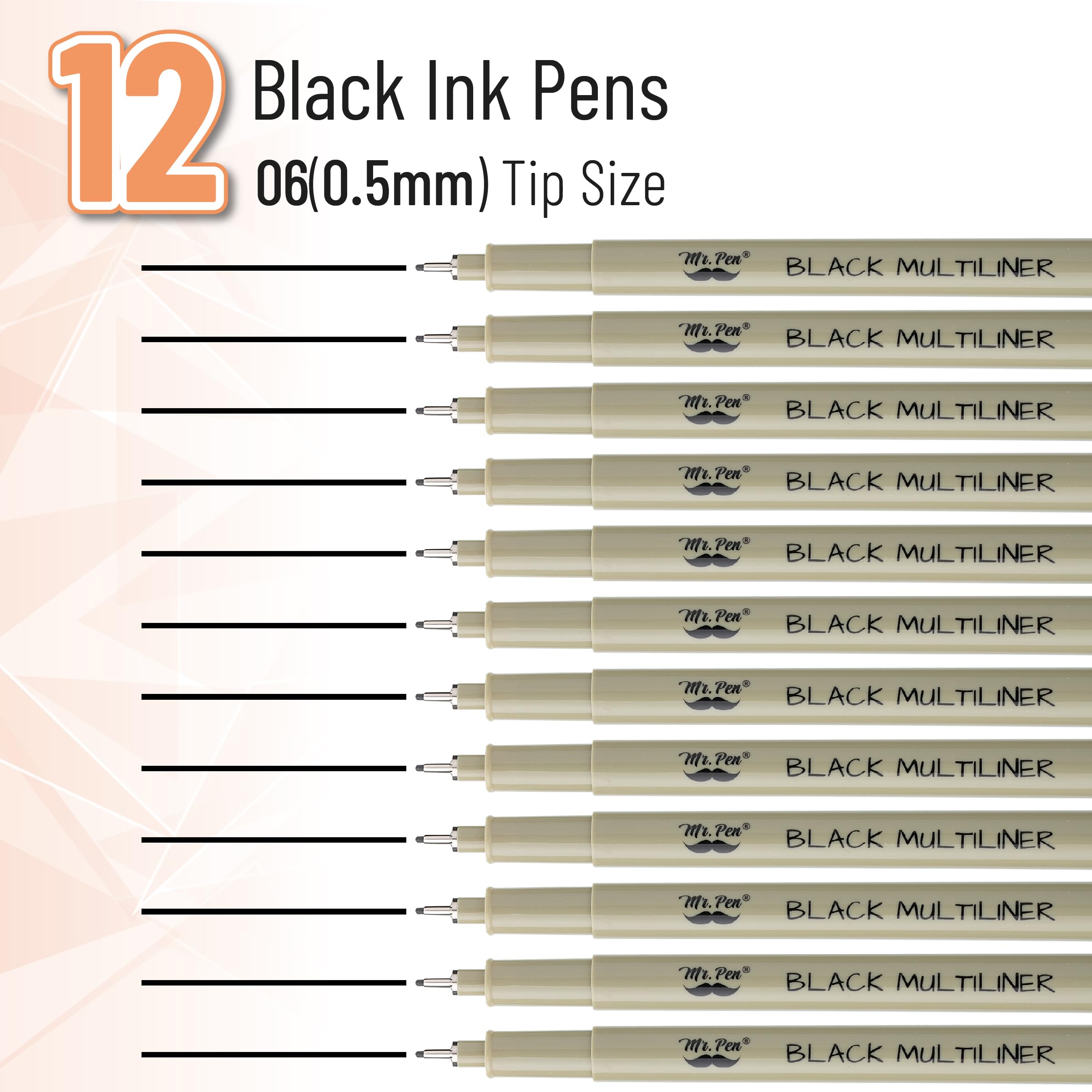Mr. Pen- 12 Pack Black Artist Drawing Pens, 0.5mm Fine Point Fineliner Pens for Sketching, Bible Journaling & Art Projects - Perfect for Sketching, Doodling, Calligraphy and Detailed Illustrations