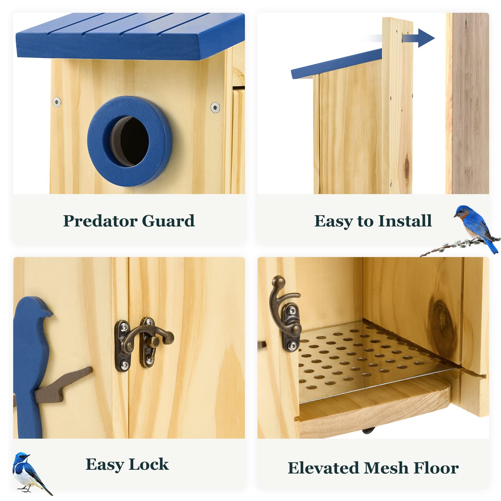 Royal Blue Bird House with Predator Guard - Outdoor Garden & Patio Decor for Bluebirds