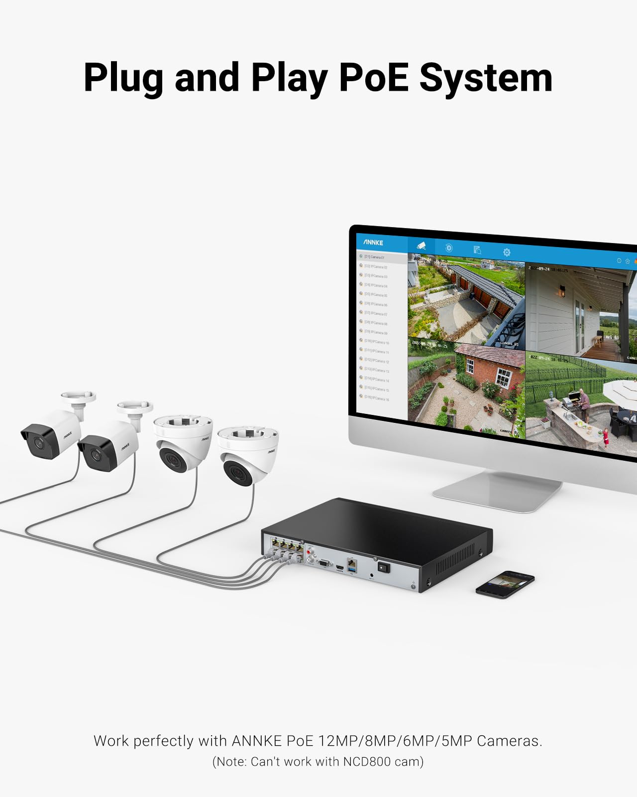 ANNKE 12MP Outdoor Security Camera System - 4 Pack Wired PoE IP Cameras with 8CH NVR & 4TB HDD, 24/7 Recording, Person/Vehicle Detection, IP67 Weatherproof, H.265+ for Home & Business Surveillance