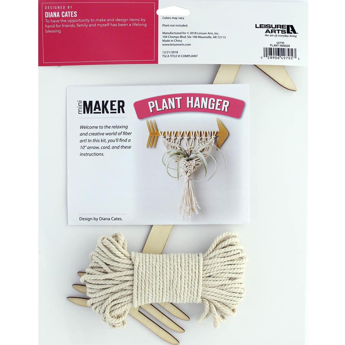 Leisure Arts Mini Maker Macrame Kit - Natural Cotton DIY Macrame Craft Set for Beginners | Home Decor, Wall Hanging, Plant Hanger, Boho Style Accessories