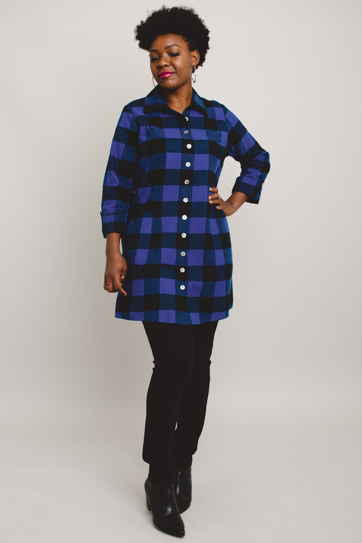 Larissa Tunic Top - Blue Plaid Cotton Flannel Shirt for Women | Cozy Fall & Winter Layering Piece