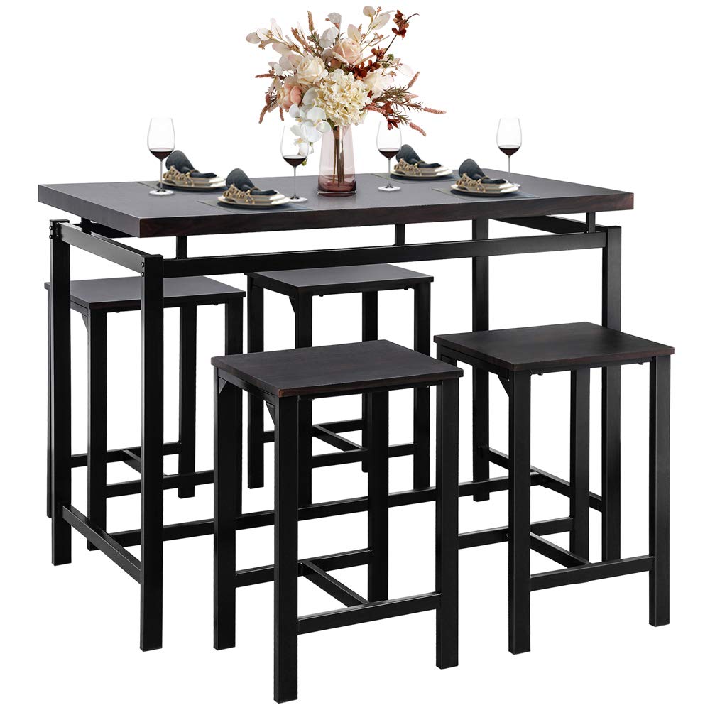 DSDNOO 5-Piece Counter Height Dining Table Set for 4 - Wooden Bar Table & Stools, Kitchen Pub Table Set for Dining Room, Breakfast Nook or Small Space Entertaining