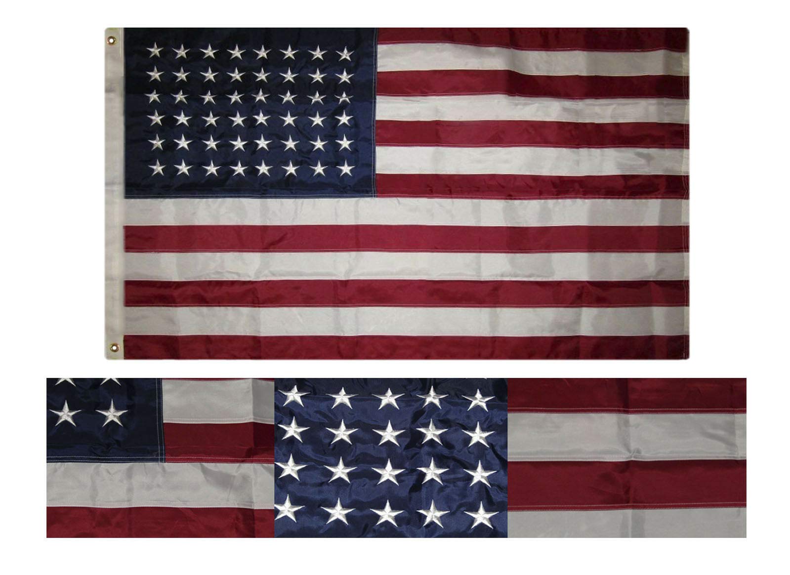3x5 Embroidered USA American 48 Star Sewn Nylon Flag - Old Glory 210D - Premium Quality Patriotic Decor for Home, Office & Outdoor Events