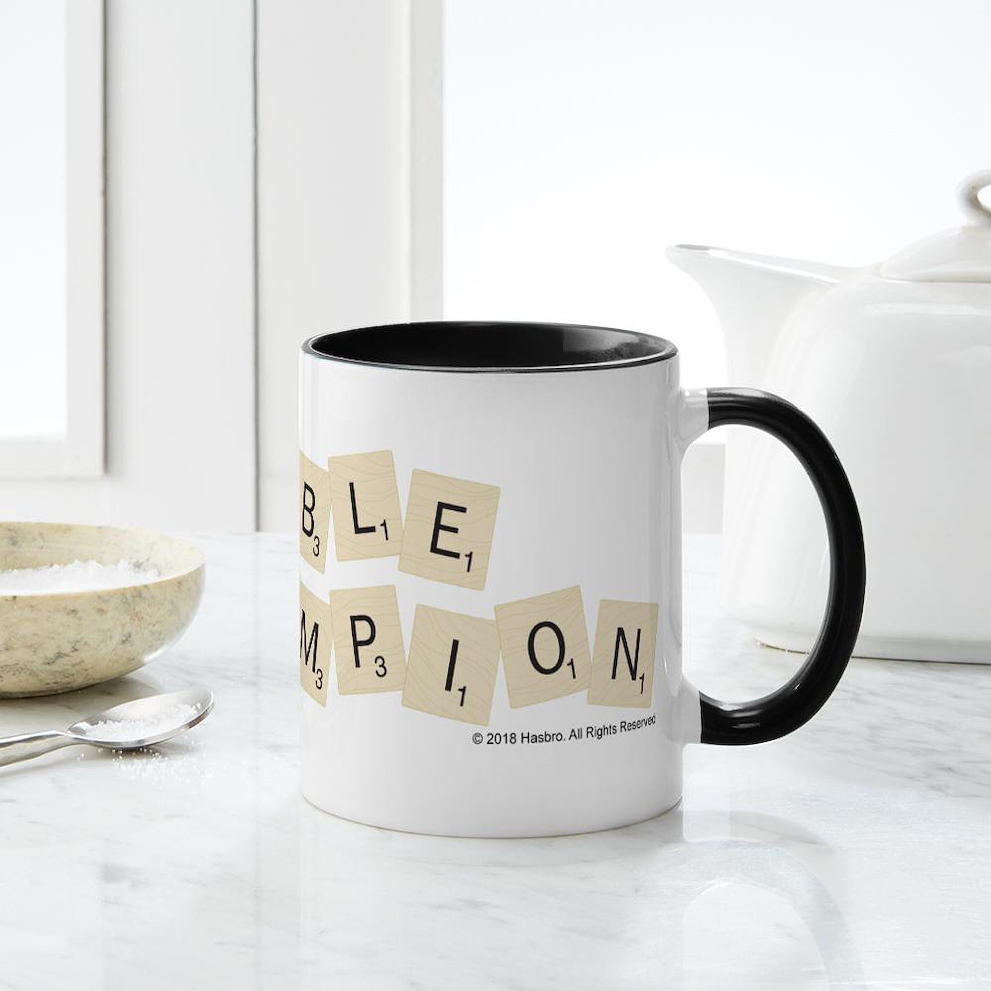 Scrabble Champion 11 oz (325 ml) Ceramic Coffee Mug - Perfect for Tea, Hot Chocolate & Office Use - Gift for Board Game Lovers & Word Puzzle Fans