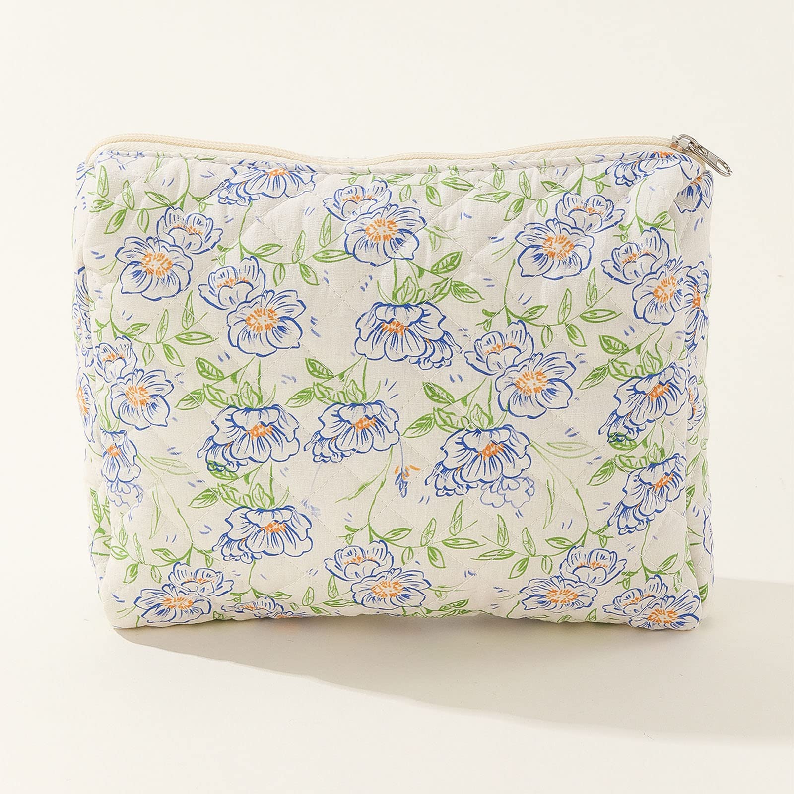 Printed Cotton Makeup Bag Large Travel Cosmetic Pouch - Quilted Aesthetic Floral Toiletry Organizer for Women & Girls | Perfect for Travel, Gym, and Daily Essentials Storage