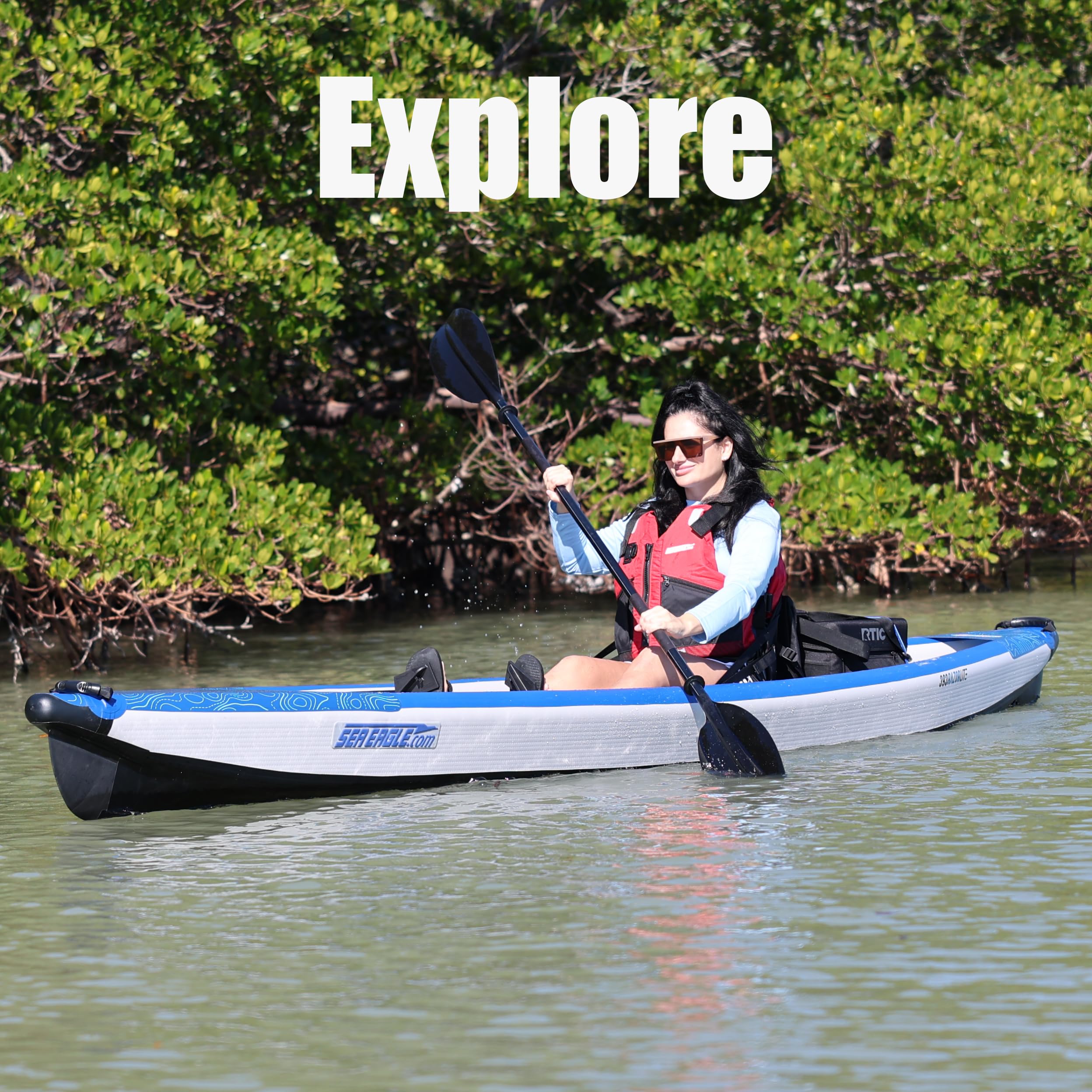 Sea Eagle RazorLite Inflatable Kayak - Lightweight Drop Stitch High-Speed Touring Kayak for Solo or Tandem Use - Includes Tall Back Seats, Paddles, Backpack, Skeg & Pump - Perfect for Lakes, Rivers & Ocean Adventures