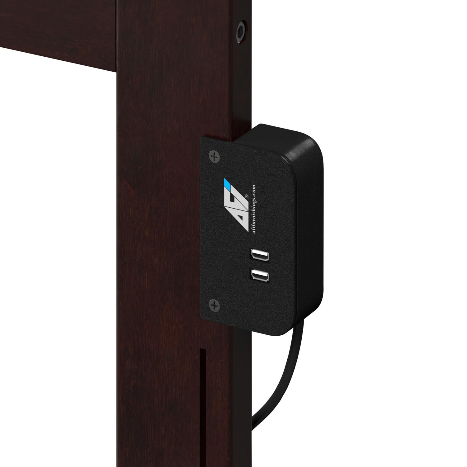 AFI Nantucket Queen Solid Wood Panel Headboard with USB Charging Ports - Espresso Brown Bed Frame for Master Bedroom & Guest Room Decor
