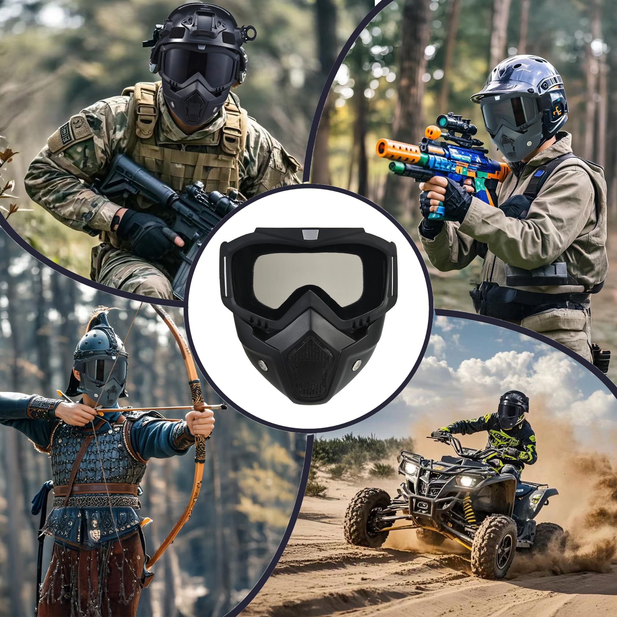 Tactical Full Face Airsoft Mask - Paintball & Motorcycle Helmet Goggles with Removable Face Shield for Men & Women - Perfect for Airsoft Games, Paintball Battles & Motorcycle Riding