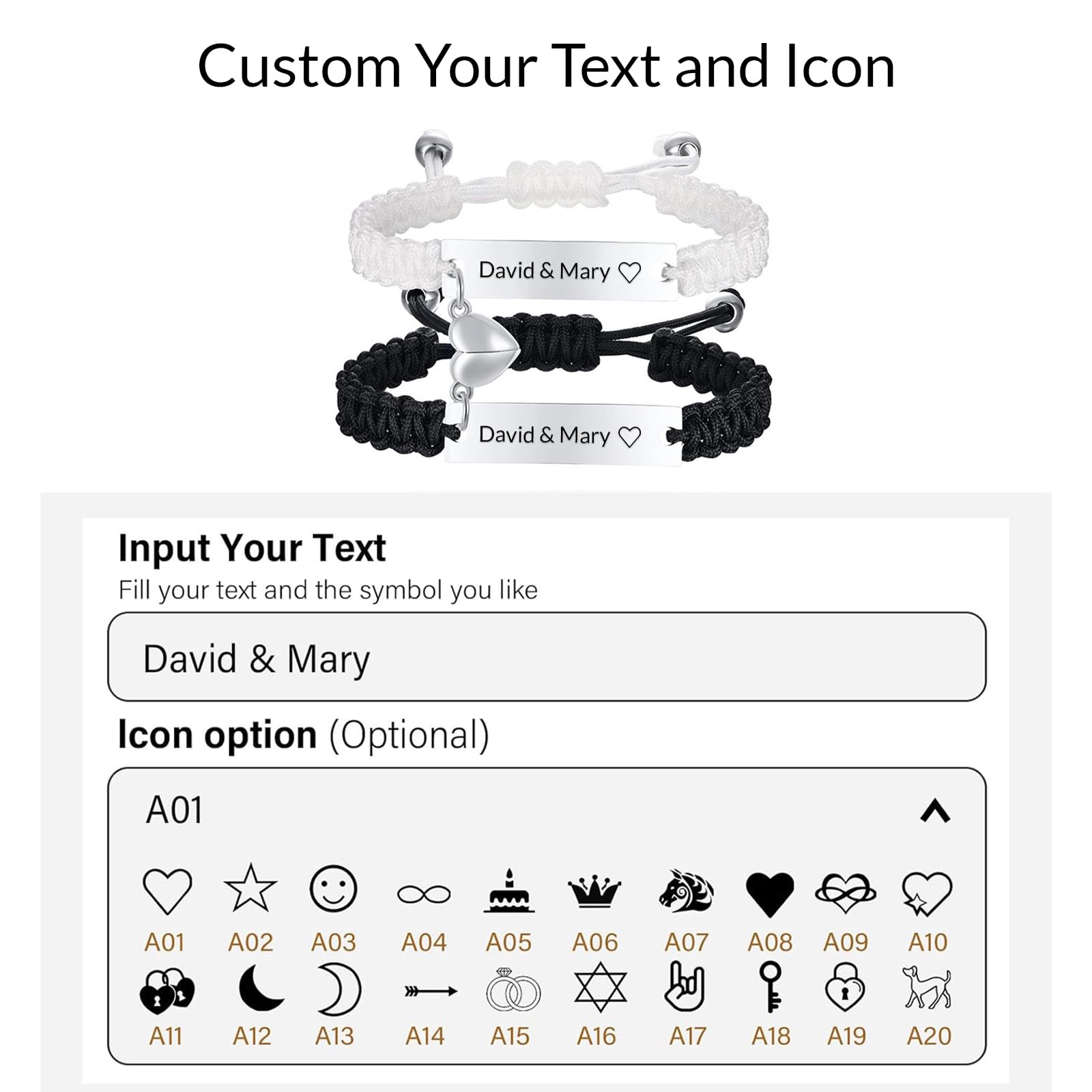 Custom Engraved Couple Bracelets - Personalized Matching Braided Adjustable Name ID Bracelets for Men & Women - Romantic Gift for Anniversary, Valentine's Day & Christmas - Perfect for Couples, Dating & Special Occasions