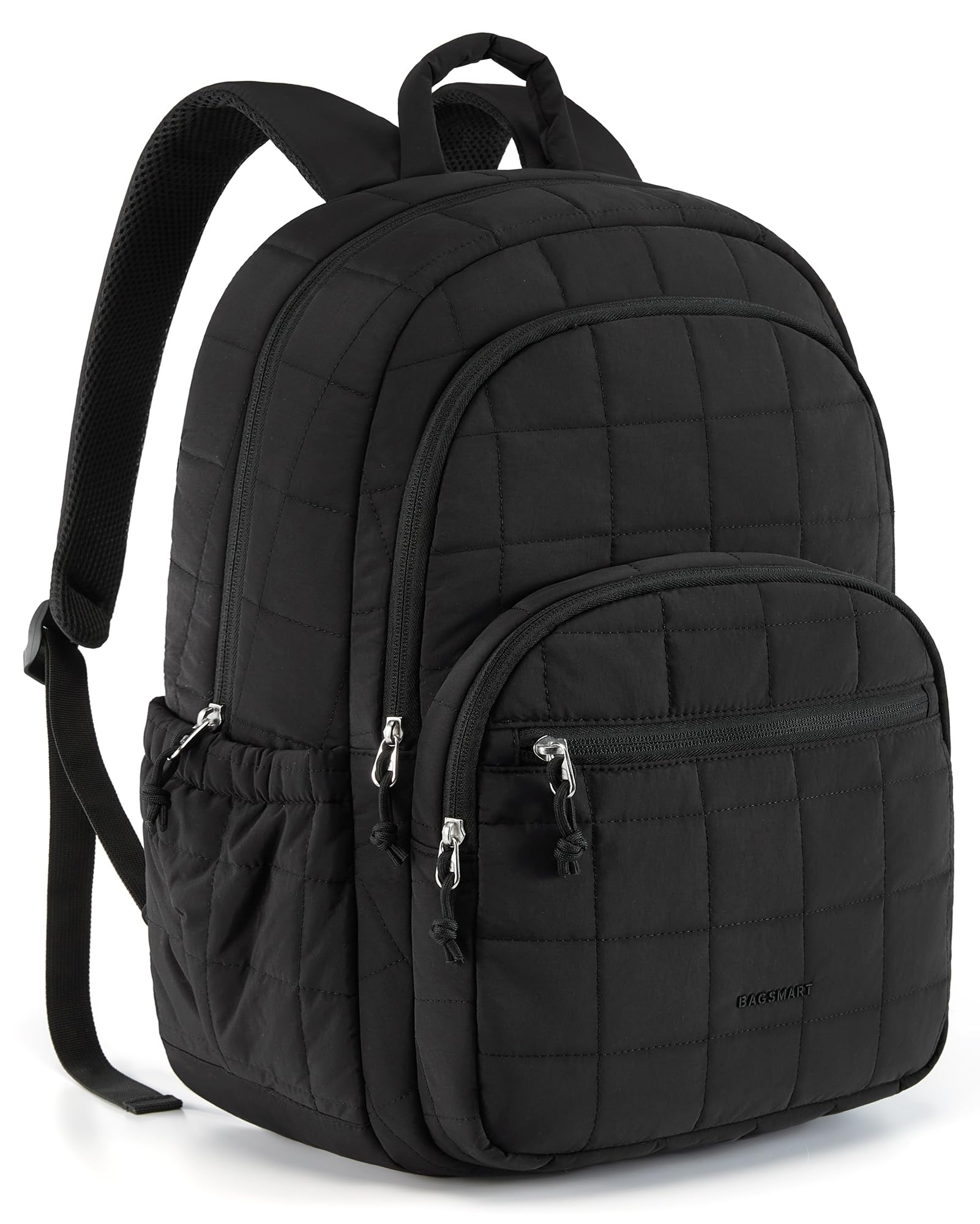 BAGSMART Quilted Water-Resistant Laptop Backpack for Women - Stylish College & Travel Daypack Fits 15.6 Inch Notebook - Perfect for School, Work & Commuting - Black