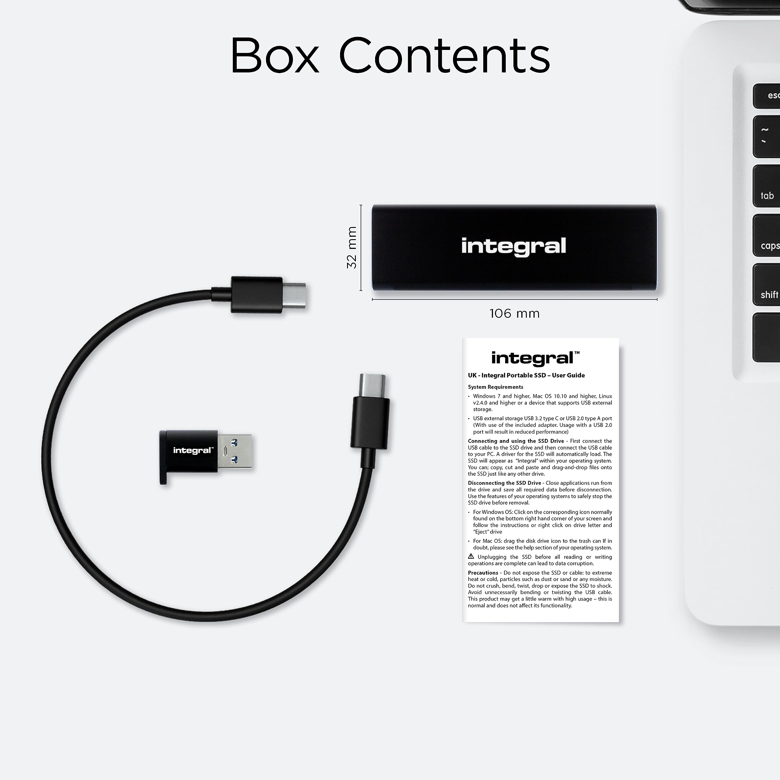 Integral SlimXpress 2TB USB & USB-C 3.2 Gen 2 Portable External SSD - Ultra Fast 1050MB/s Read 1000MB/s Write, Aluminum Casing, Plug & Play - Compatible with Mac, PC, XBOX, PlayStation - Perfect for Gaming, 4K Video Editing & File Backup