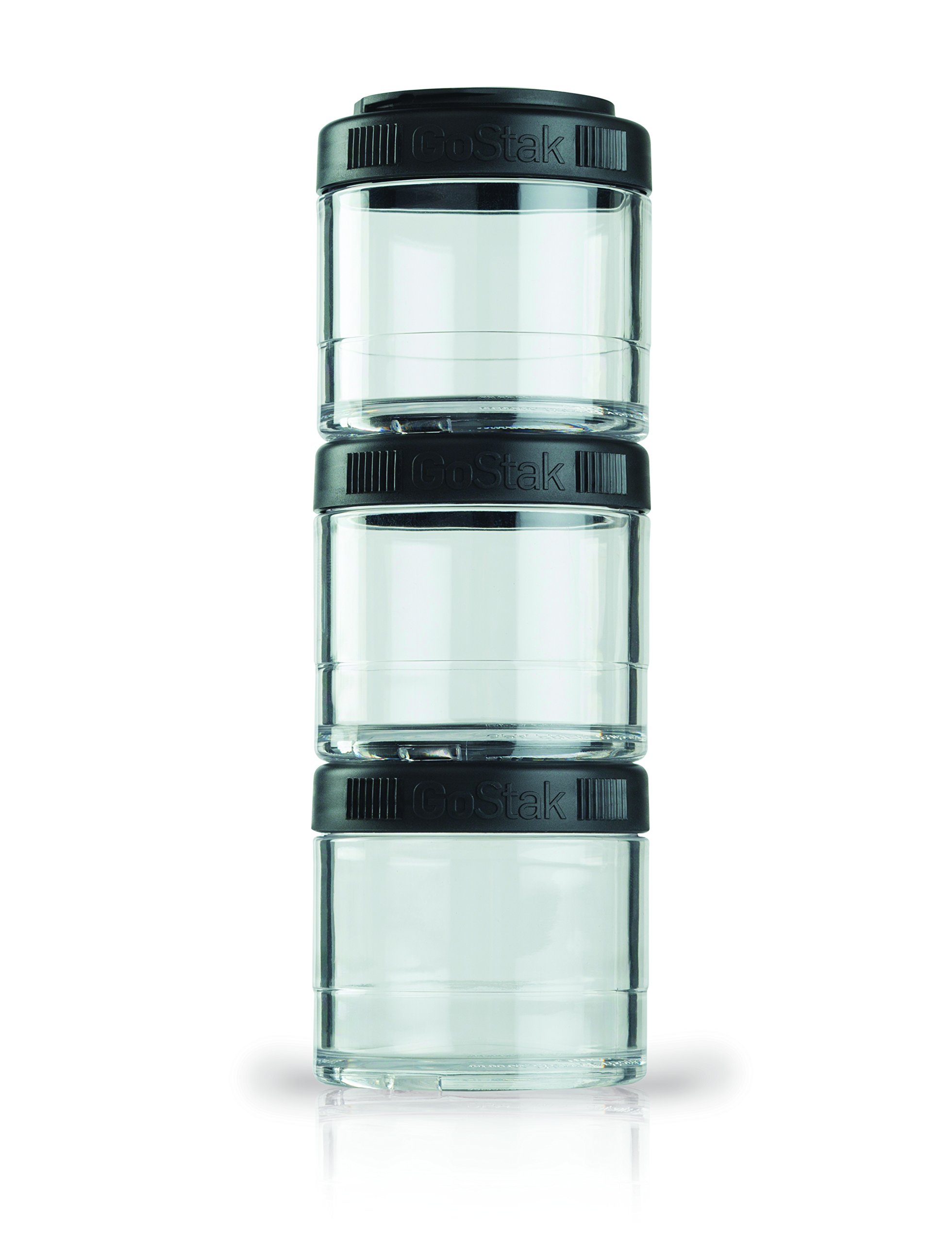 BlenderBottle GoStak 3-Piece Food Storage Containers (100cc) - Perfect for Protein Powder, Healthy Snacks & Portion Control - Ideal for Gym, Meal Prep & Travel - Black