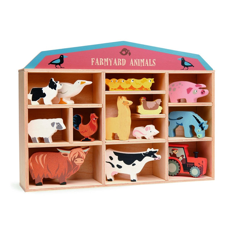 Farm Animal Display Shelf Set - 1 Piece Wooden Toy Storage Organizer for Kids Room, Nursery Decor, Playroom Organization - Perfect for Storing Stuffed Animals, Books, and Toys