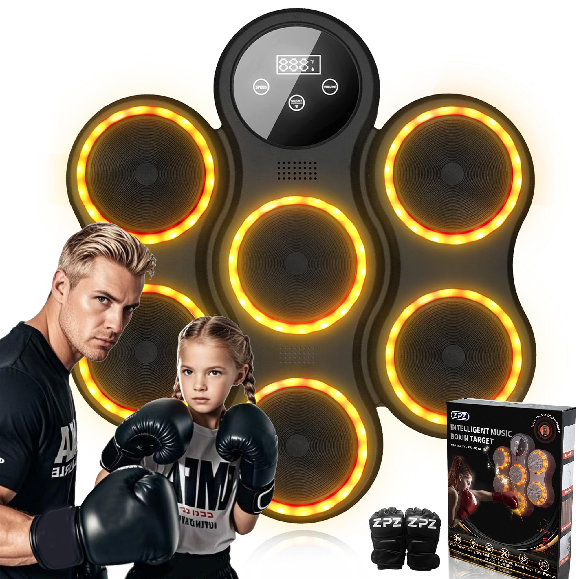 Smart Bluetooth Boxing Machine with LED Display & Gloves - Wall-Mounted Punching Pad for Music Workouts - Home Gym Equipment for Adults & Kids - Perfect for Fitness Training, Stress Relief & Cardio Workouts
