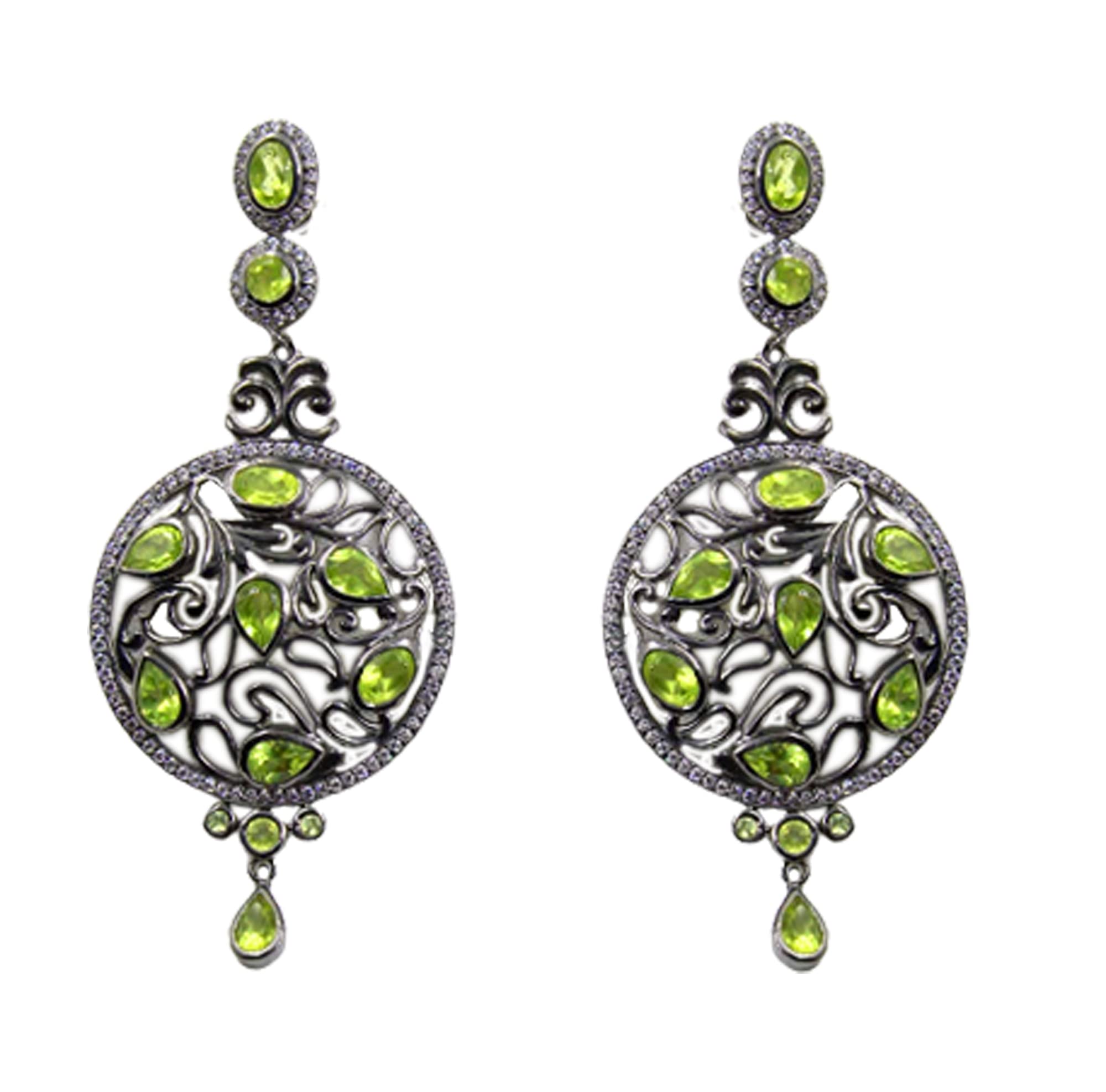 Stunning Vintage Peridot CZ Earrings - Black Rhodium Drop Dangle Jewelry | 925 Sterling Silver Earrings for Women | Perfect Birthday Gift, Anniversary Present & Thanksgiving Gift Idea | Elegant for Parties, Weddings & Special Occasions