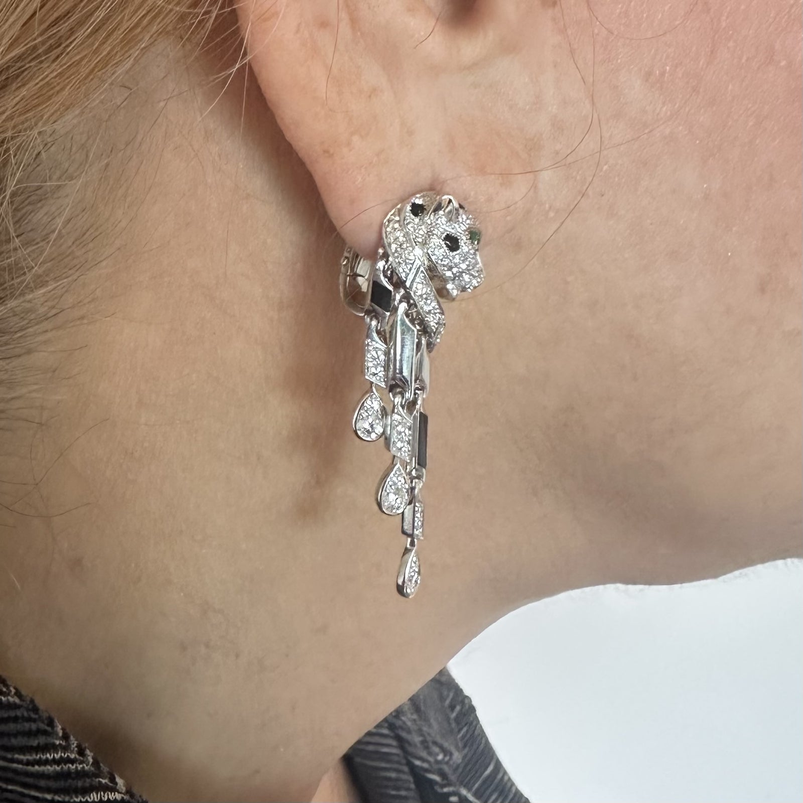 Authentic Cartier Panthere Panther 18k White Gold Diamond Black Onyx Earrings for Women | Luxury Jewelry Gift for Anniversary, Birthday & Special Occasions