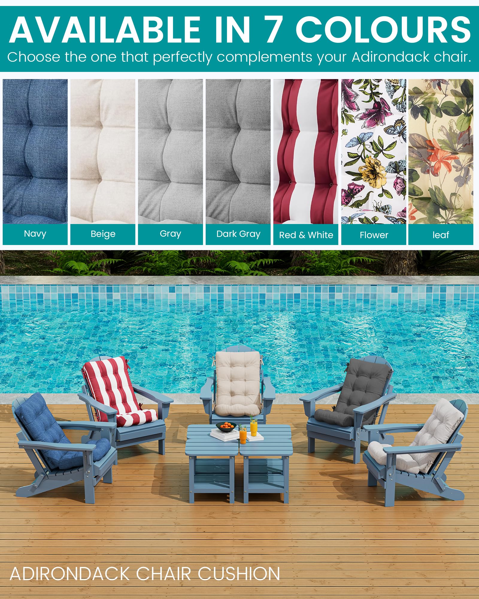SERWALL Adirondack Chair Cushion Set of 4 - Memory Foam Seat & Back Cushions (Beige) - Outdoor Patio Furniture Cushions for Garden, Deck, Poolside & Porch Relaxation