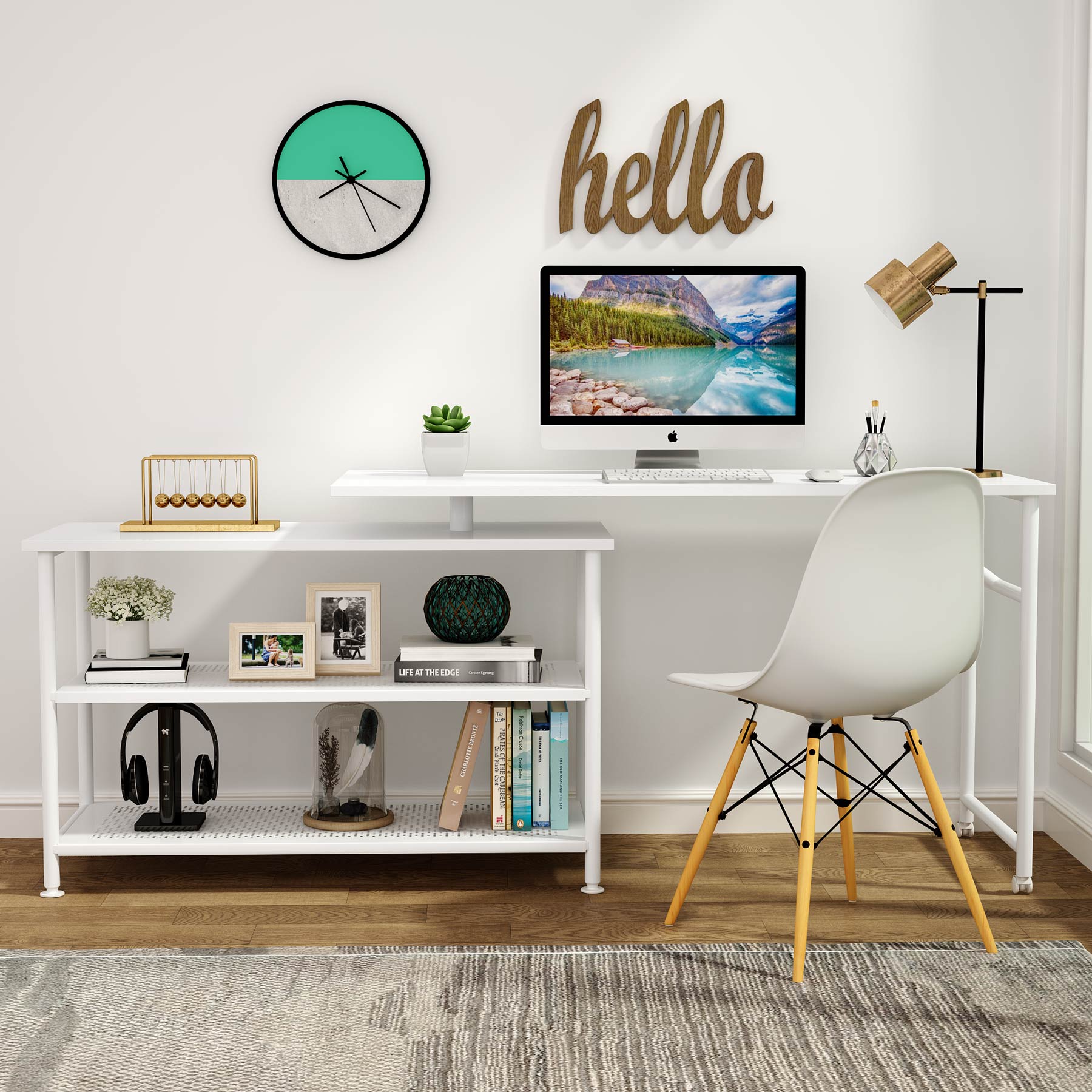 360° Rotating L-Shaped Computer Desk with Storage Shelves - Modern Home Office Workstation for Small Spaces, Gaming & Study